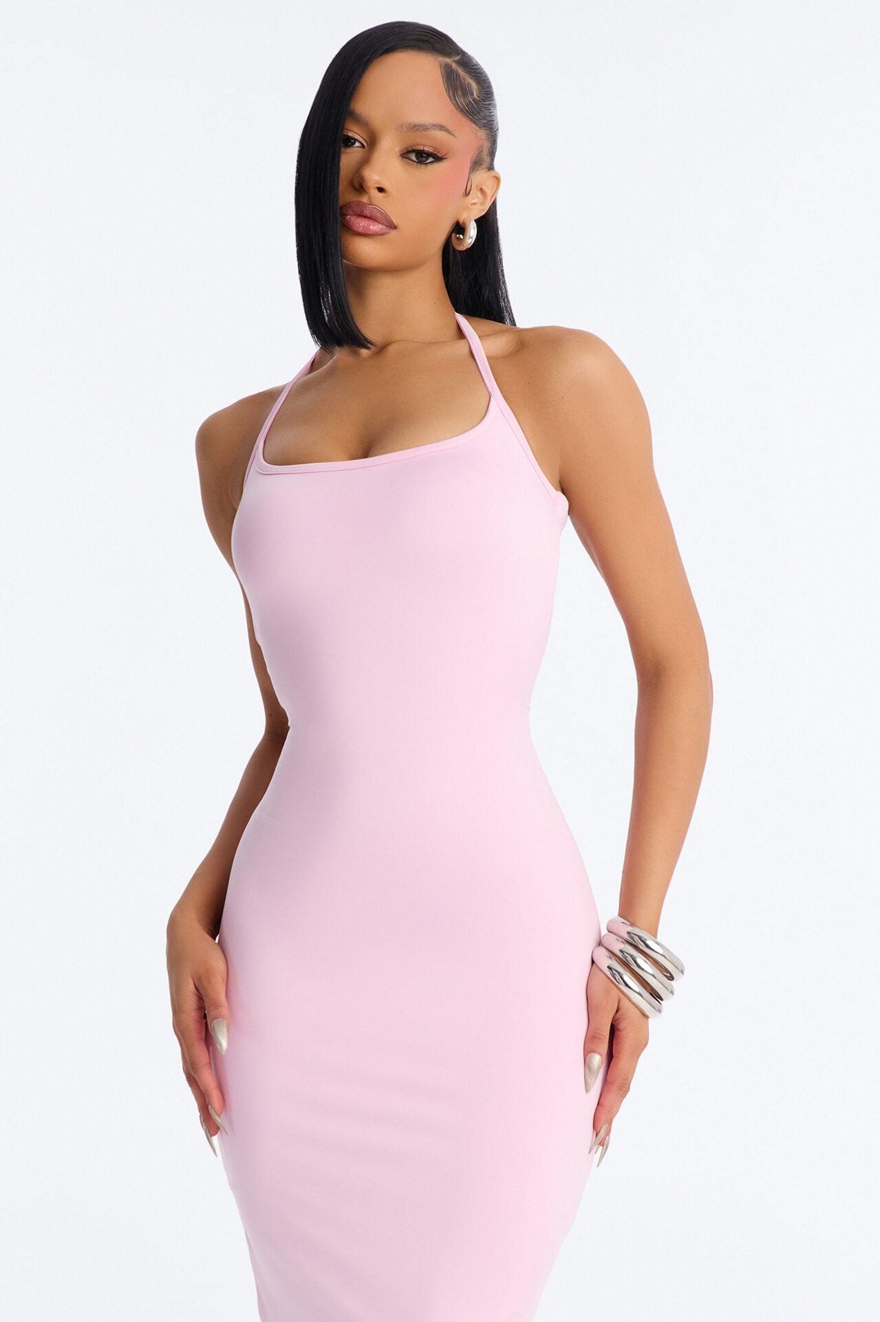 Contour Double Lined Halter Maxi Dress - Light Pink image 3