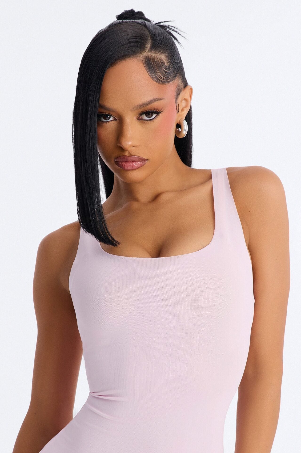 Power Mesh Low Scoop Back Sleeveless Maxi Dress - Light Pink image 3