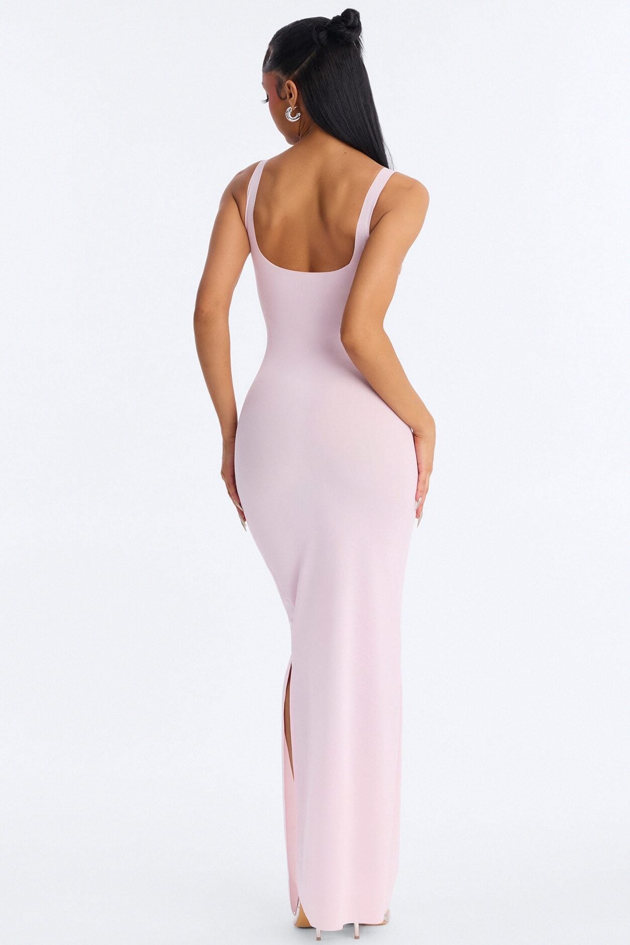 Power Mesh Low Scoop Back Sleeveless Maxi Dress - Light Pink image 4