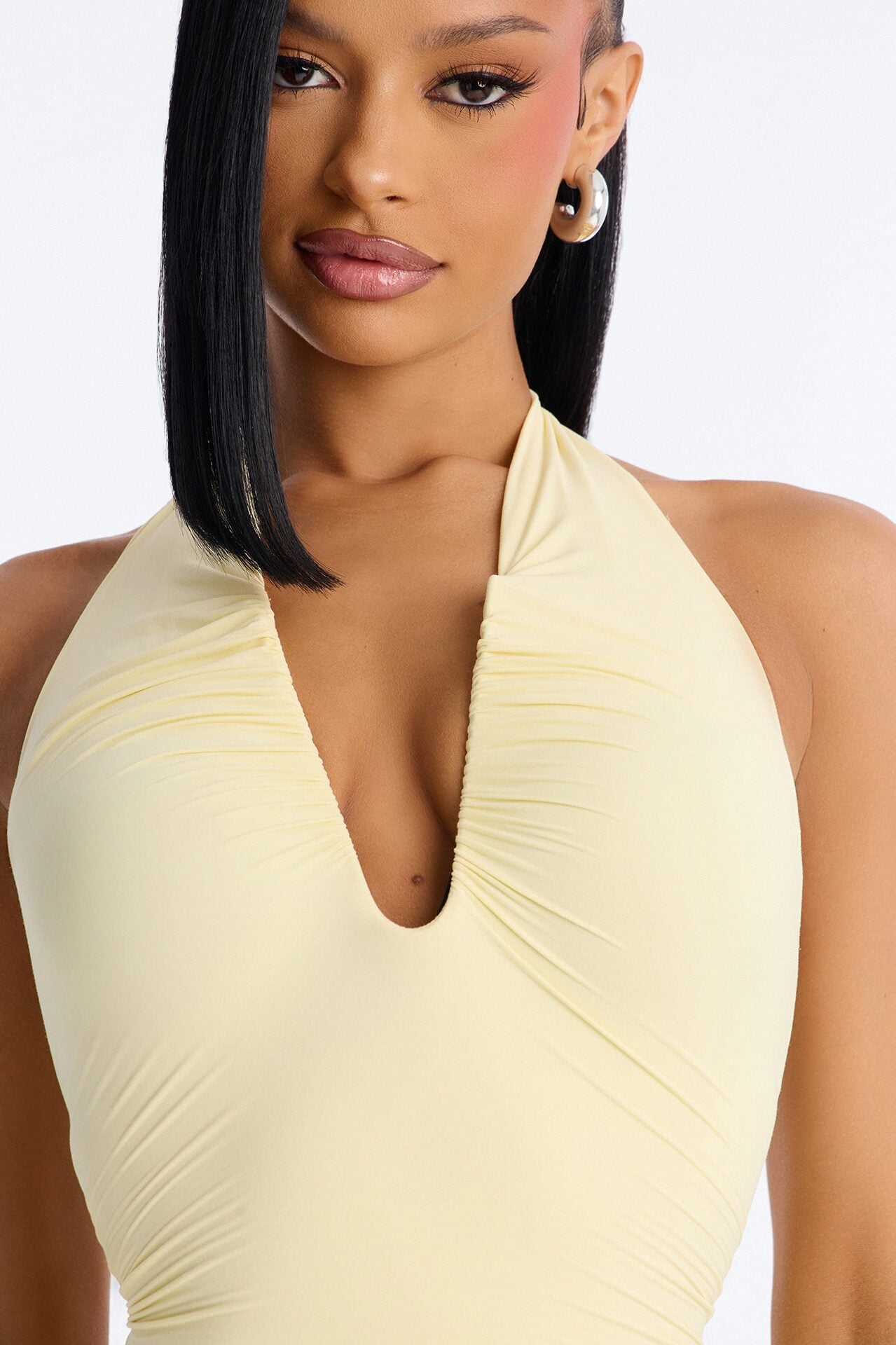 Second Skin Double Lined Ruched V Wire Halter Top - Butter Yellow image 3