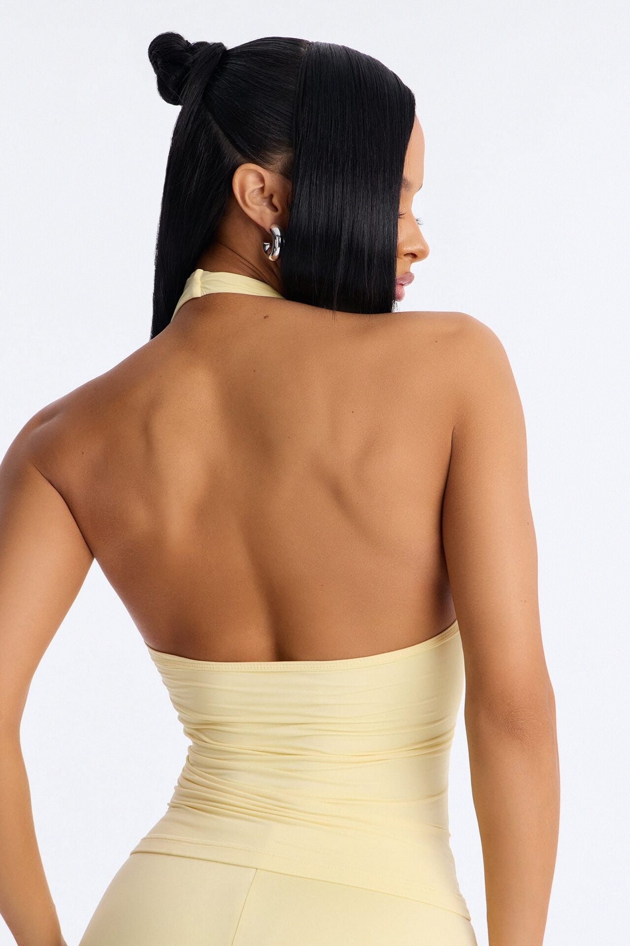 Second Skin Double Lined Ruched V Wire Halter Top - Butter Yellow image 4