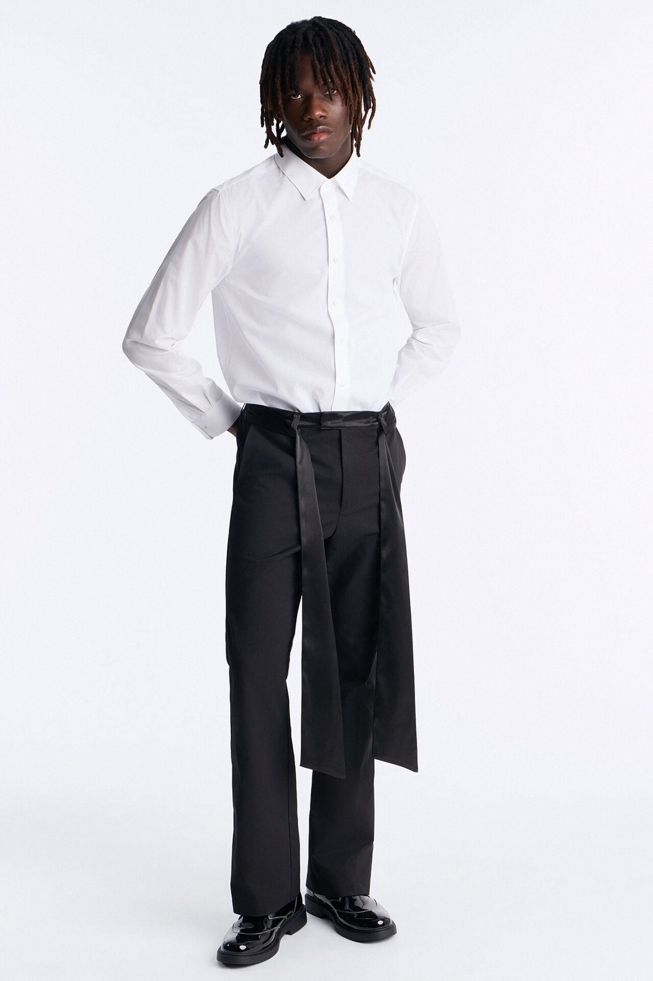 Satin Wrapped Waistband Straight Flare Trouser - Black image 2