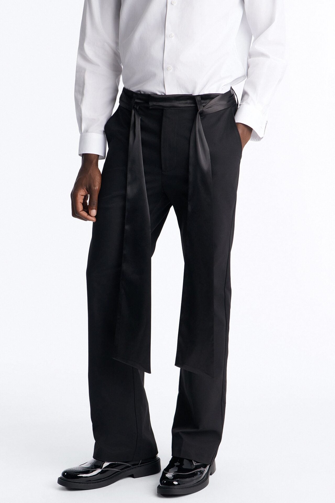 Satin Wrapped Waistband Straight Flare Trouser - Black image 1