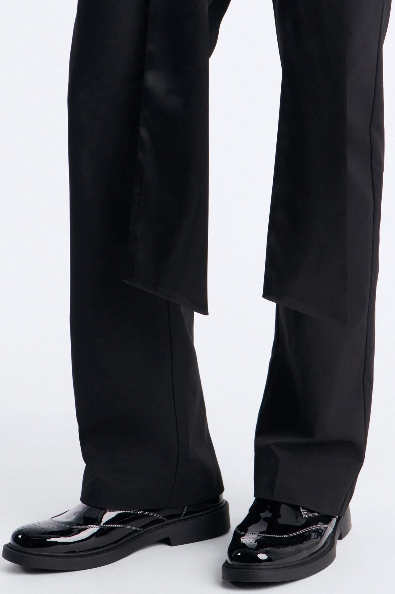 Satin Wrapped Waistband Straight Flare Trouser - Black image 4
