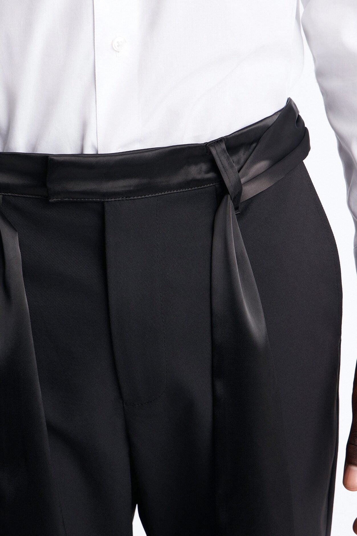 Satin Wrapped Waistband Straight Flare Trouser - Black image 3