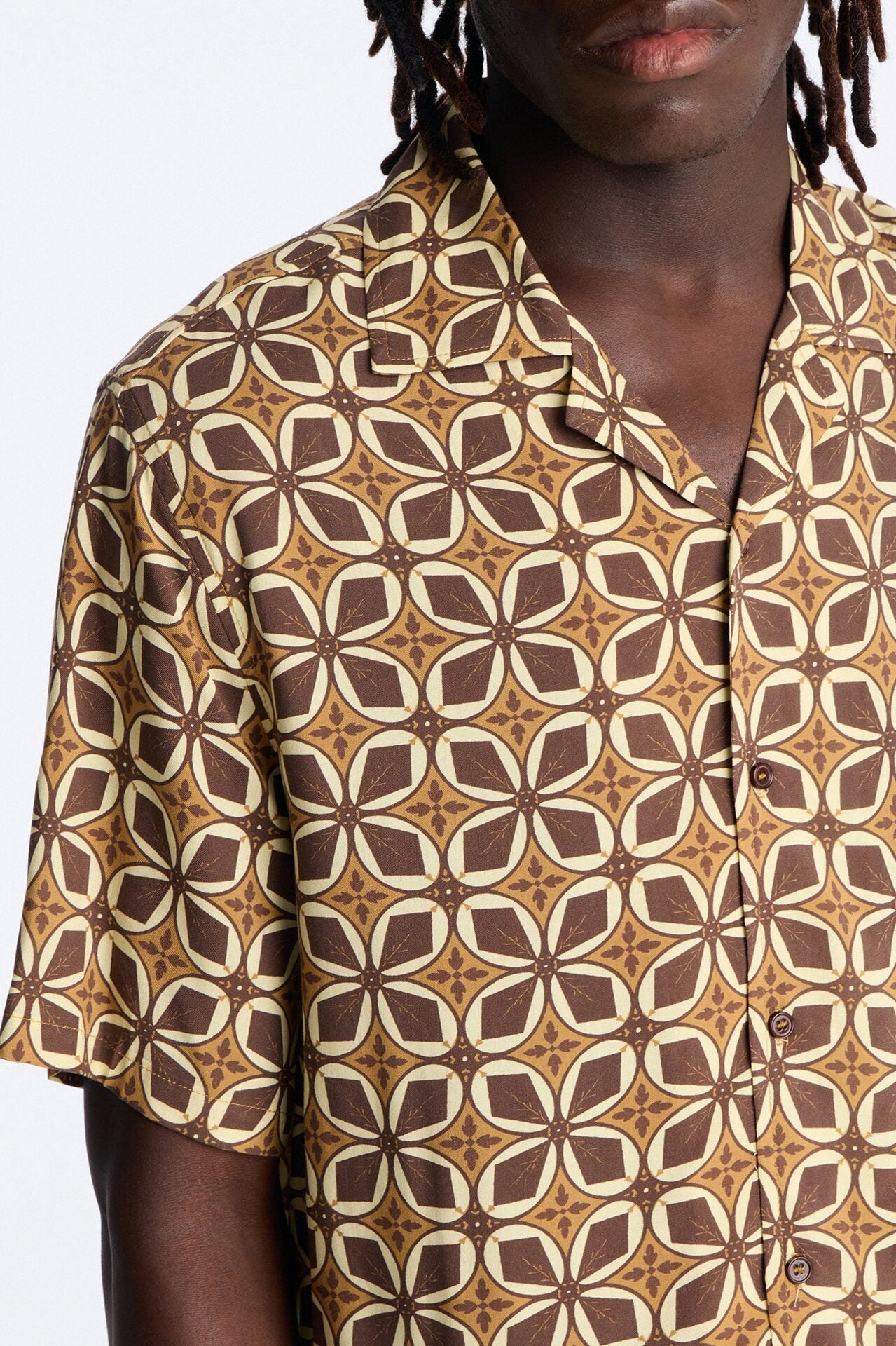 Relaxed Oxalis Cuban Collar Button Up Shirt - Brown/combo image 3