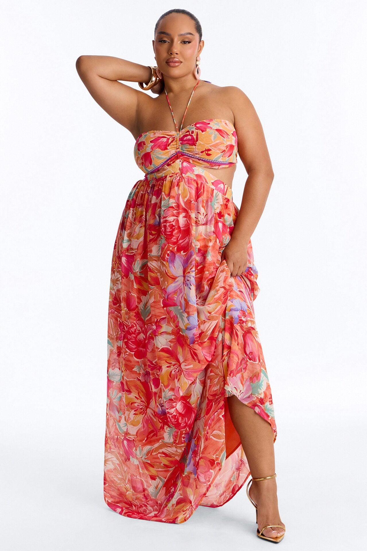 Daydream Darling Chiffon Maxi Dress - Coral/combo image 4