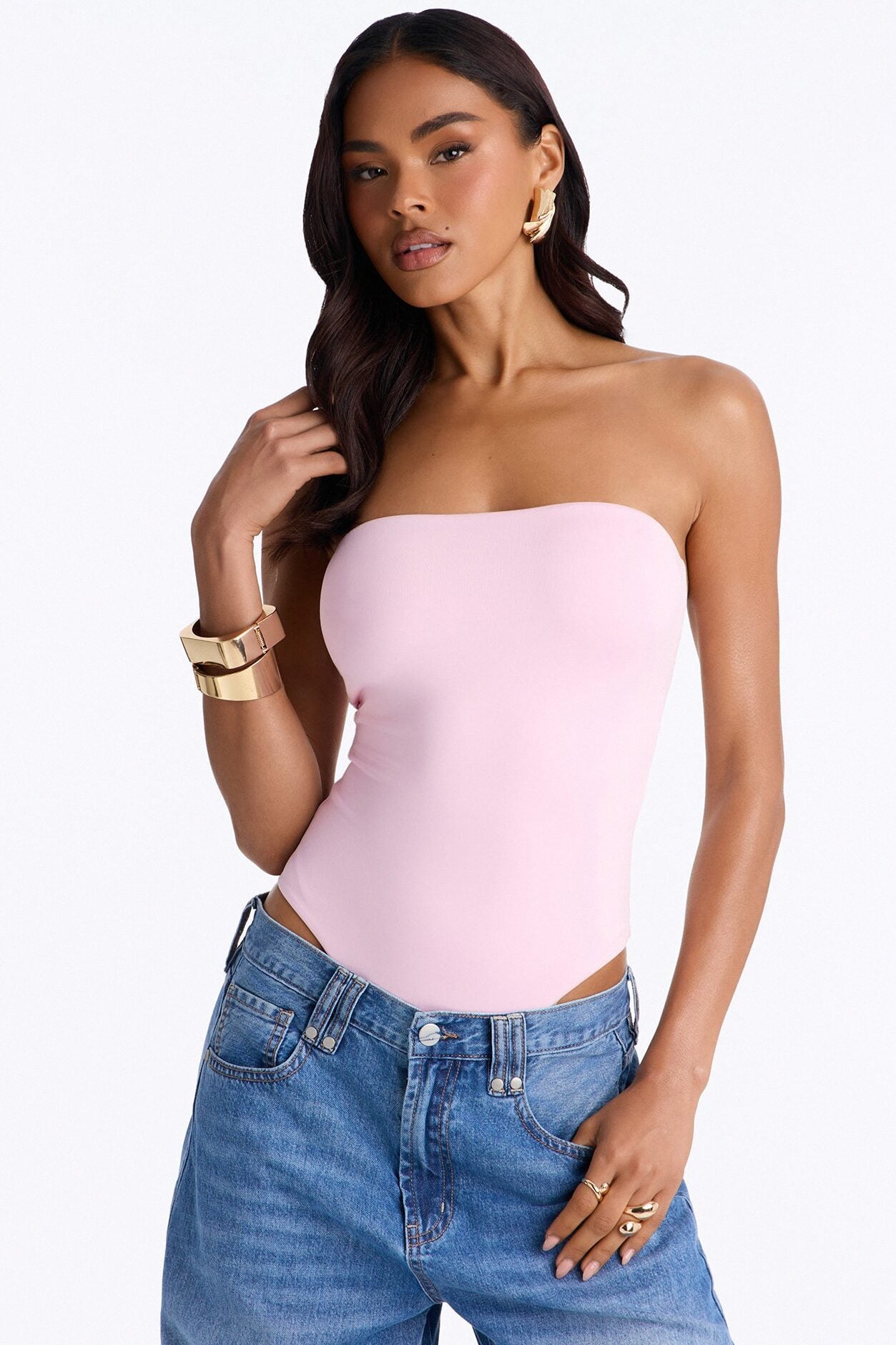 Contour Double Lined Strapless Bodysuit - Light Pink image 2