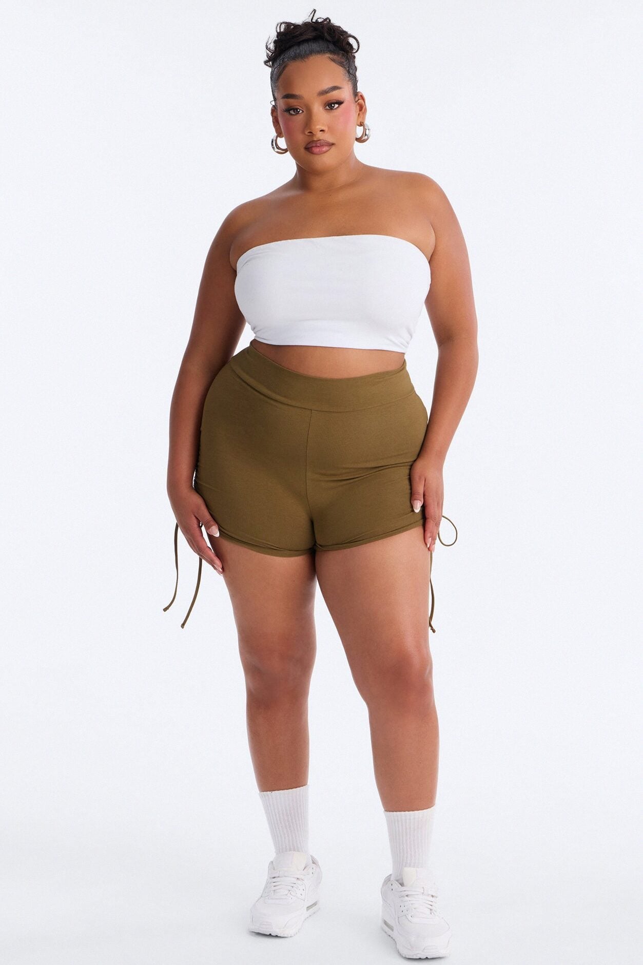 Melanie Ruched Biker Shorts - Olive image 5