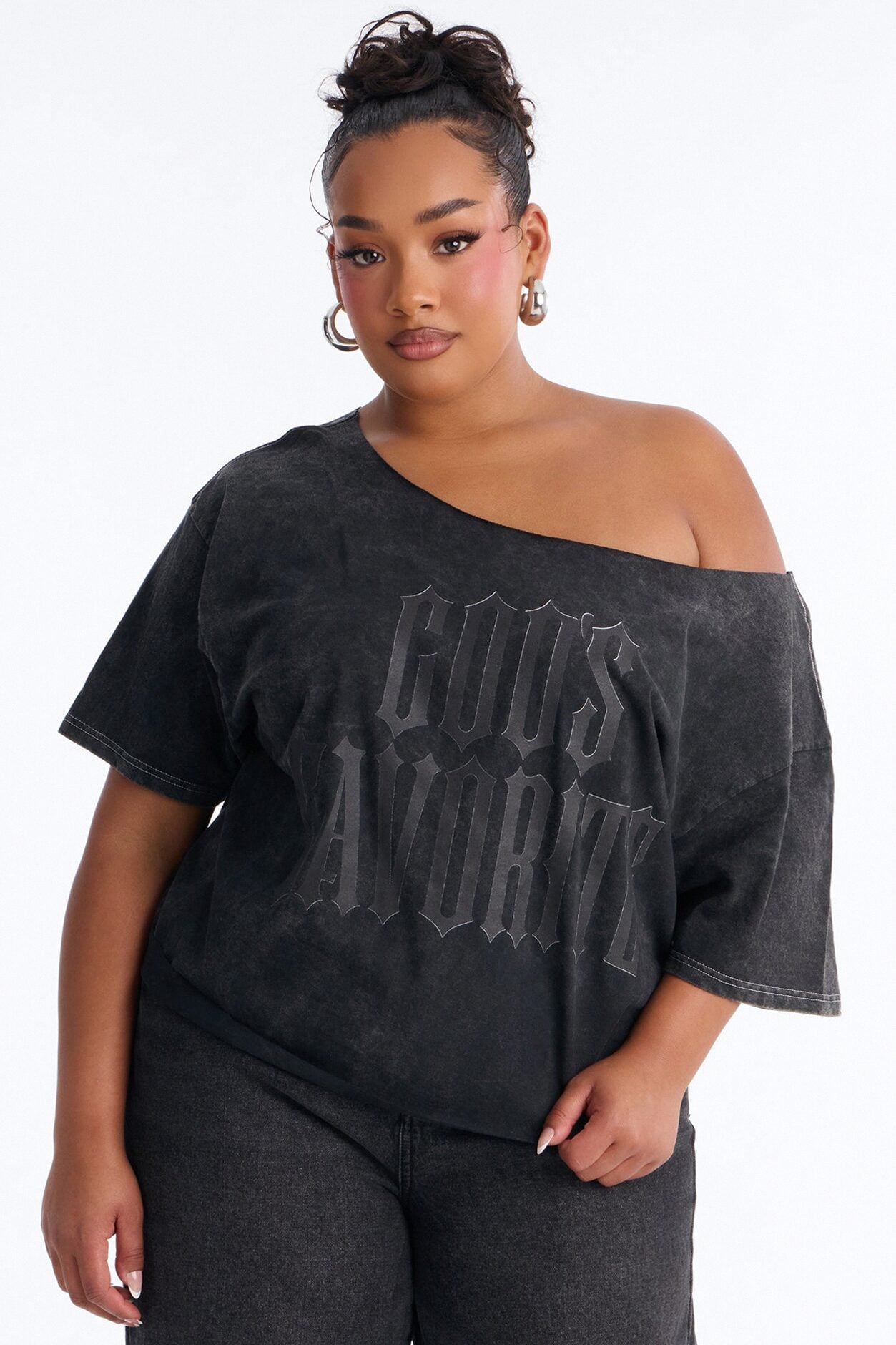 God's Favorite Washed Off Shoulder Tee - Charcoal image 5