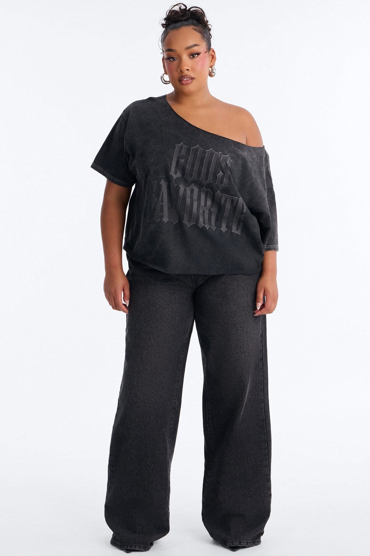 God's Favorite Washed Off Shoulder Tee - Charcoal image 6