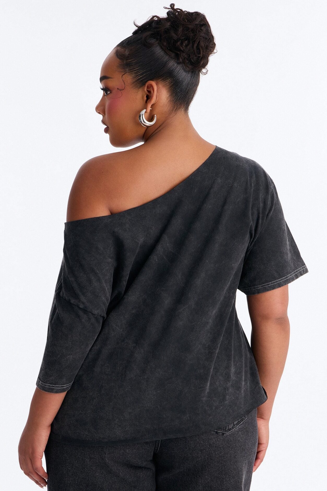 God's Favorite Washed Off Shoulder Tee - Charcoal image 7