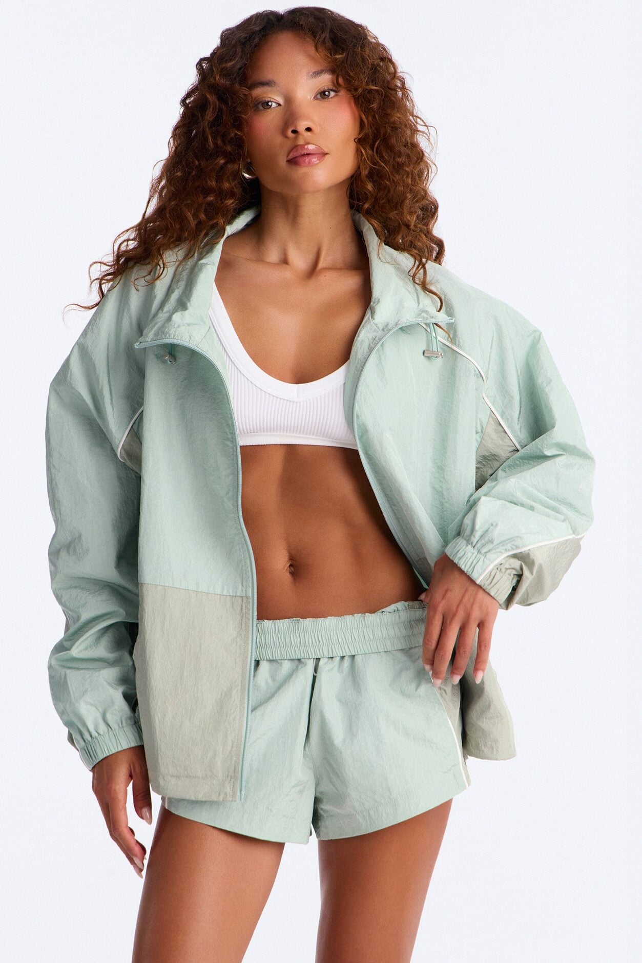 End Game Windbreaker Funnel Neck Jacket - Sage/combo image 3