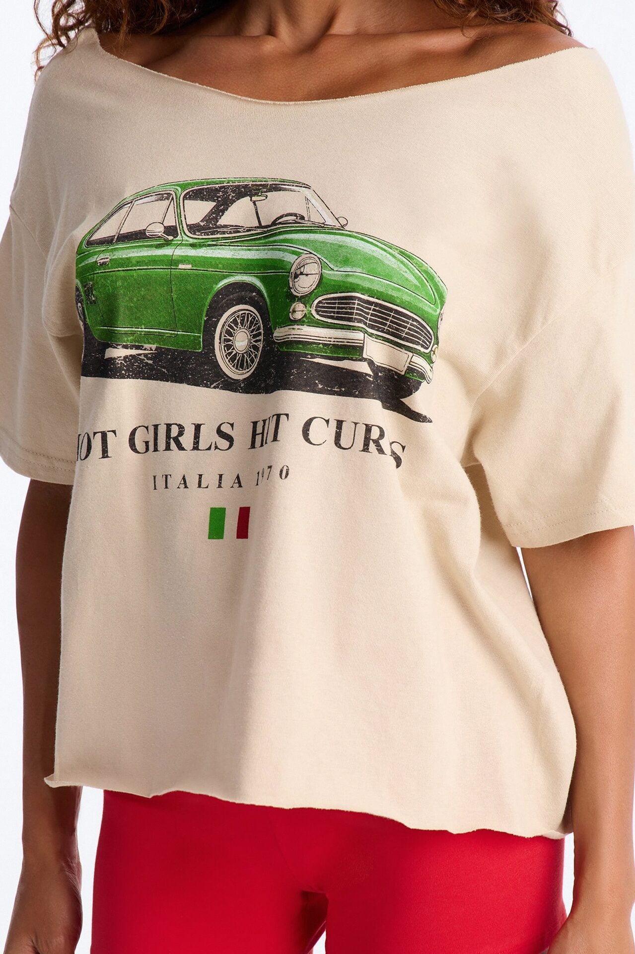 Hot Girls Hit Curbs Off Shoulder Tee - Taupe image 3