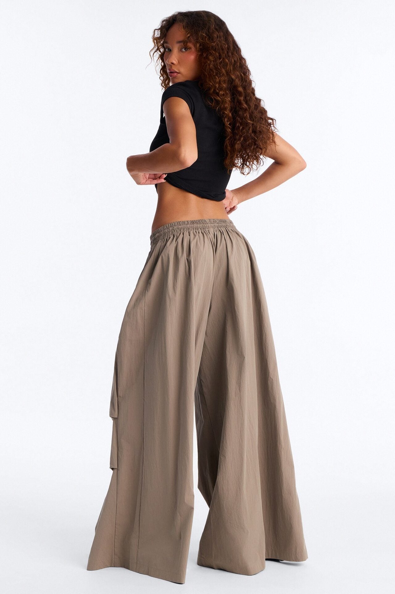 Hazel Stacked Drawstring Waist Super Wide Leg Pant - Caffe image 4