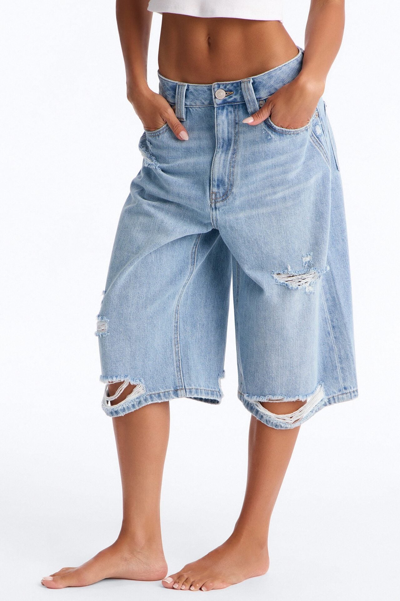 BCN Nights Ripped Culotte Jeans - Light Wash image 2