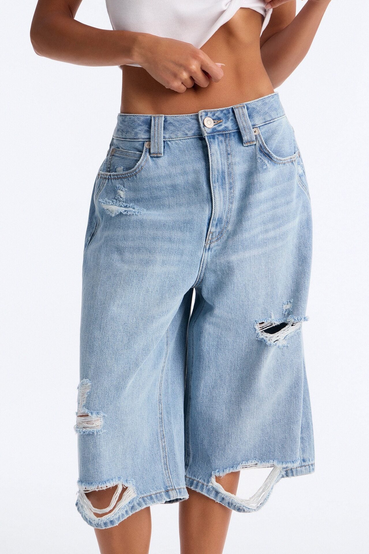 BCN Nights Ripped Culotte Jeans - Light Wash image 3