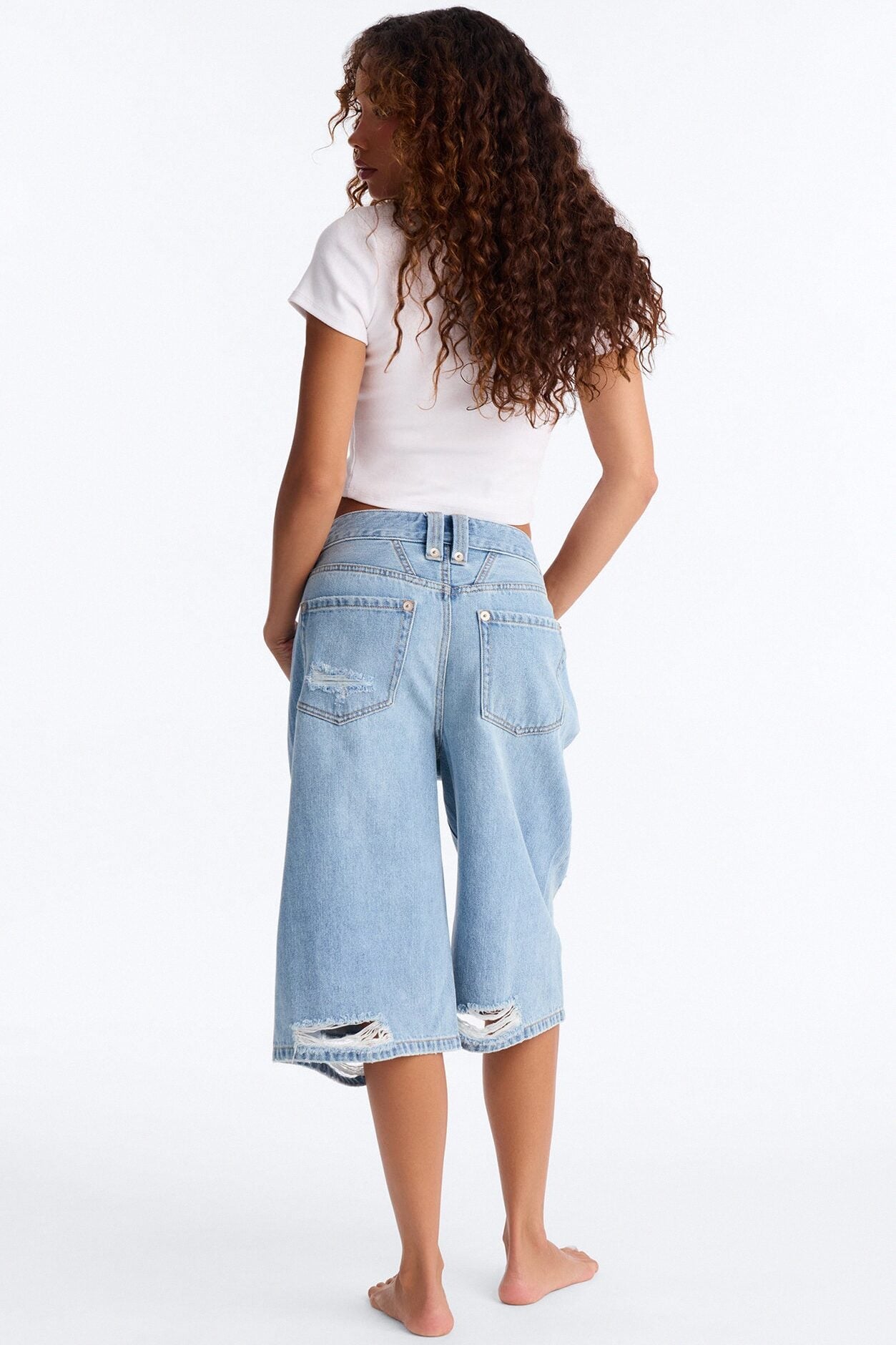 BCN Nights Ripped Culotte Jeans - Light Wash image 4