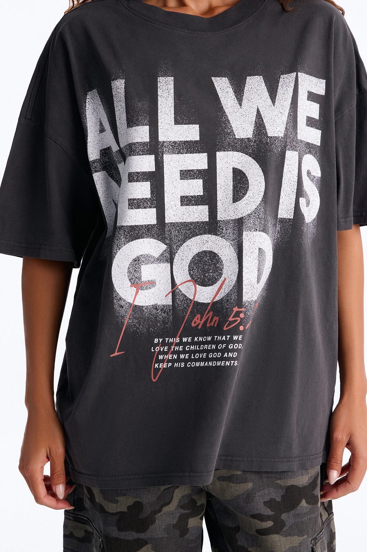 All We Need Is God Washed T-Shirt - Black image 3