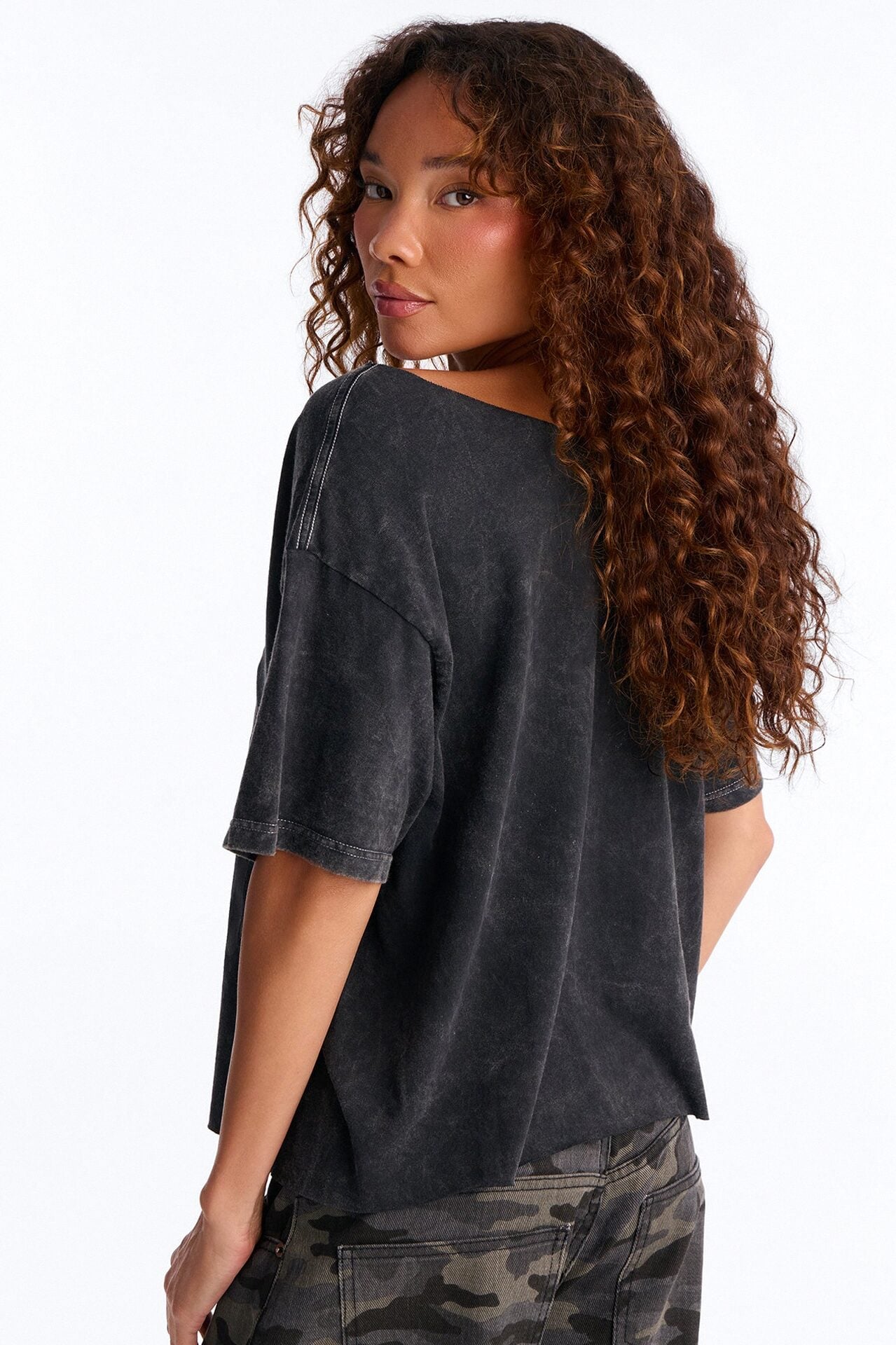 God's Favorite Washed Off Shoulder Tee - Charcoal image 4