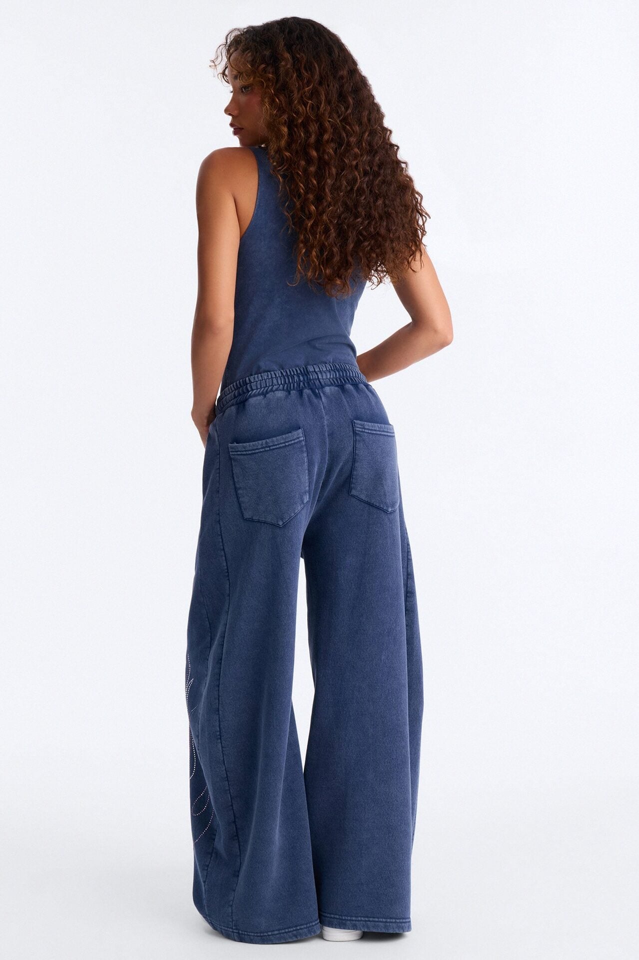Forever Yours Rhinestone Bodysuit Barrel Pant Set - Blue image 5