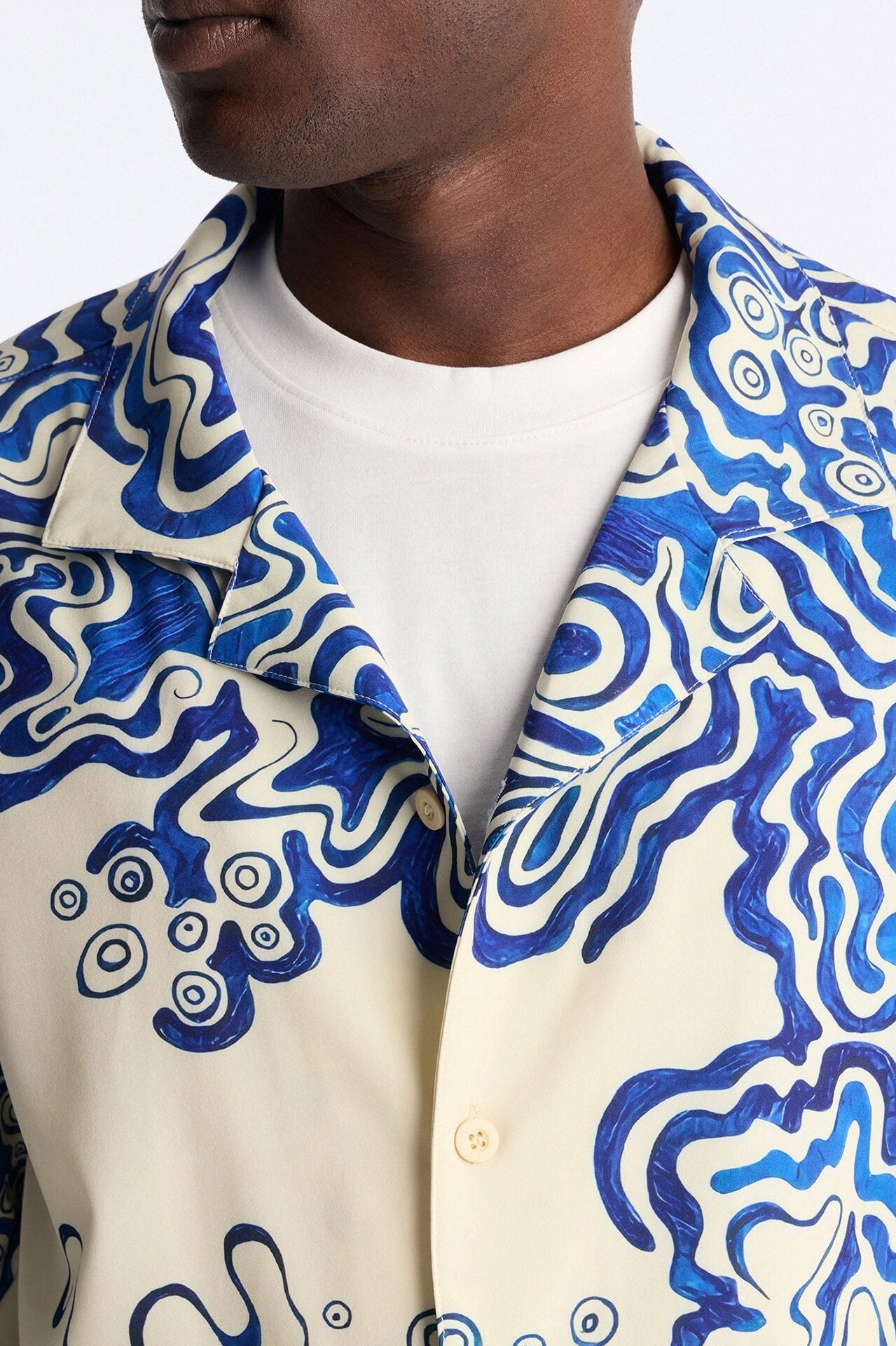 Relaxed Abstract Mykonos Cuban Collar Button Up Shirt - Blue/combo image 3