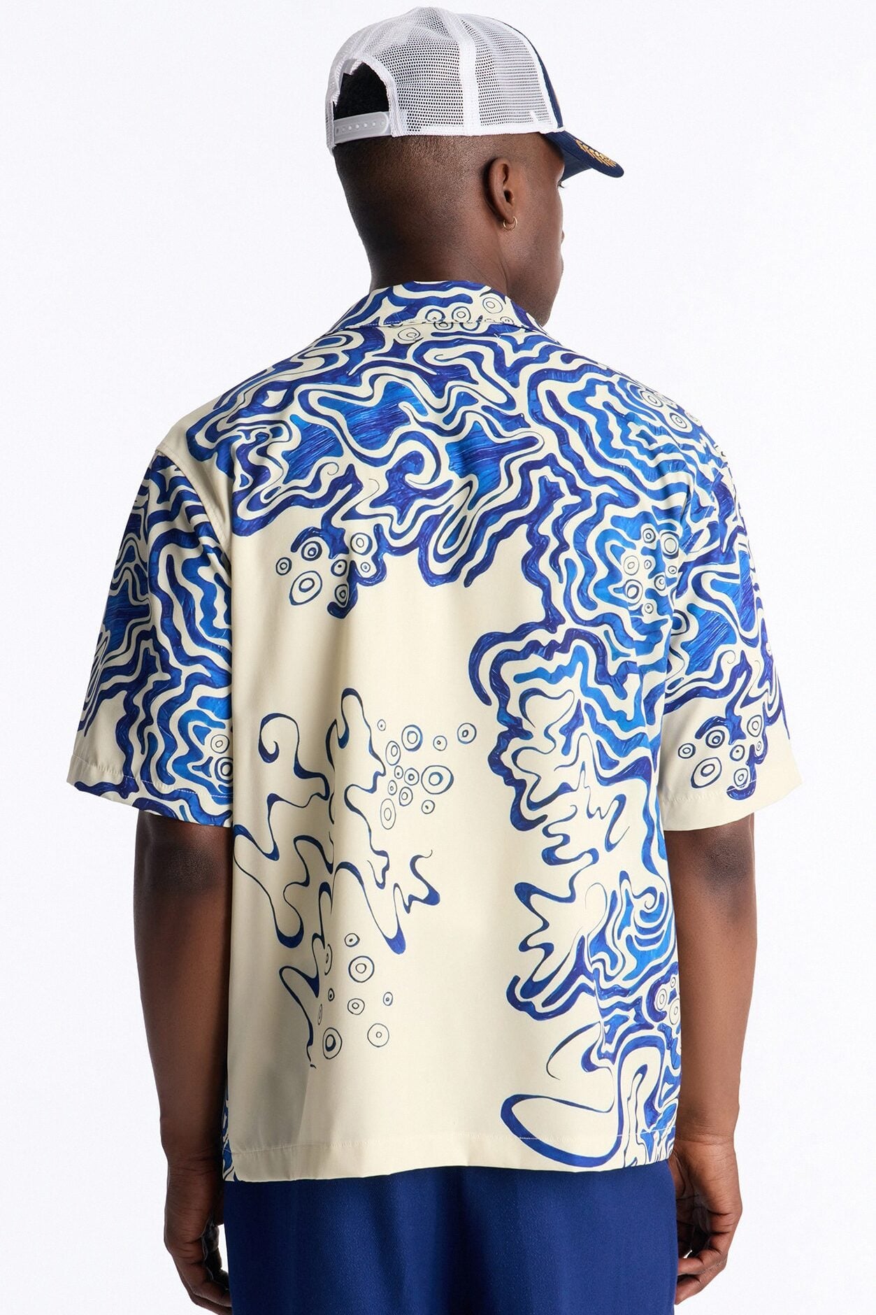 Relaxed Abstract Mykonos Cuban Collar Button Up Shirt - Blue/combo image 4