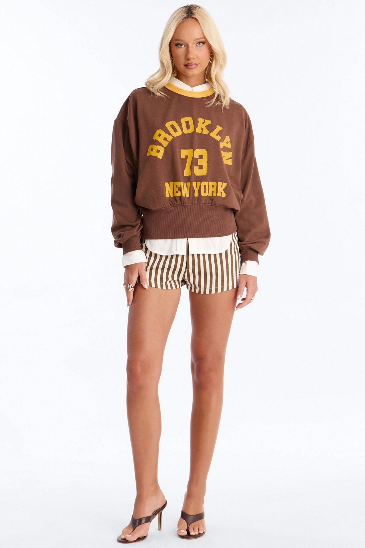 Brooklyn Varsity League Fleece Crew Neck Sweatshirt - Brown image 2