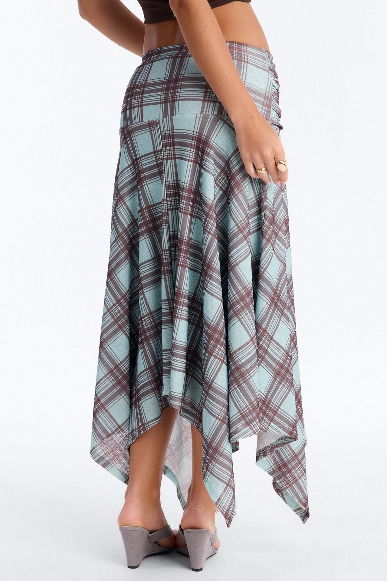 Delilah Asymmetrical Plaid Midi Skirt - Blue/combo image 4