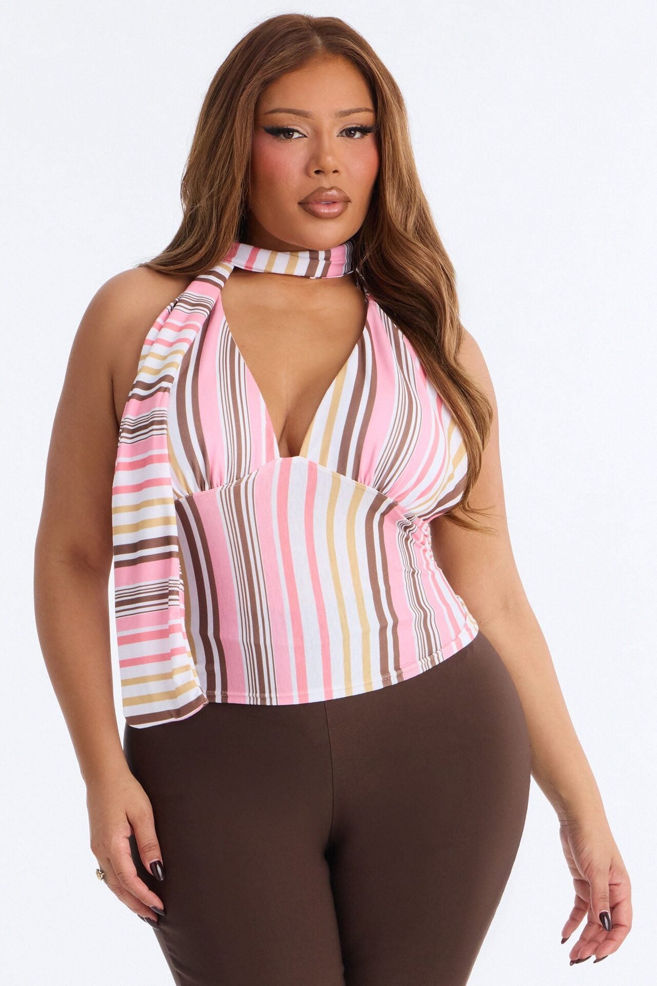 Lily Striped Neck Scarf Halter Top - Pink/combo image 5