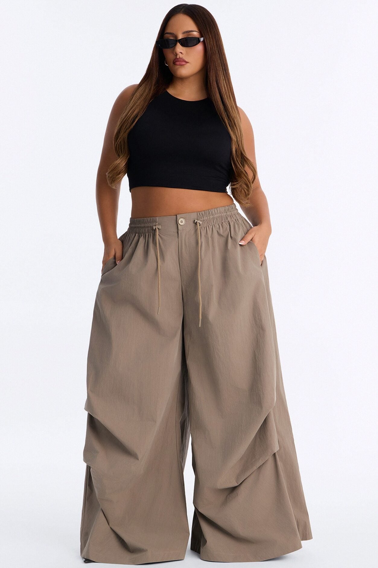 Hazel Stacked Drawstring Waist Super Wide Leg Pant - Caffe image 5