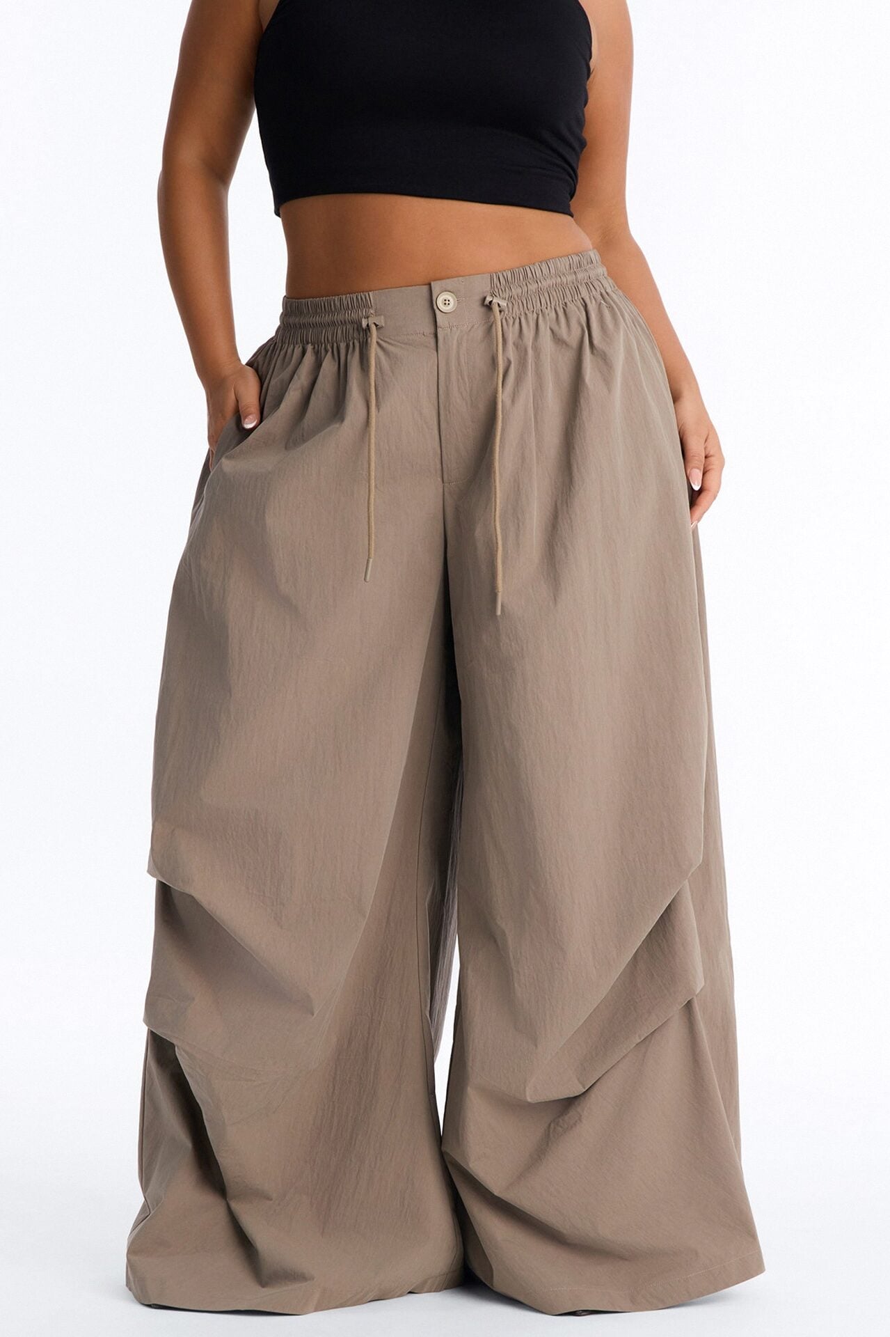 Hazel Stacked Drawstring Waist Super Wide Leg Pant - Caffe image 6