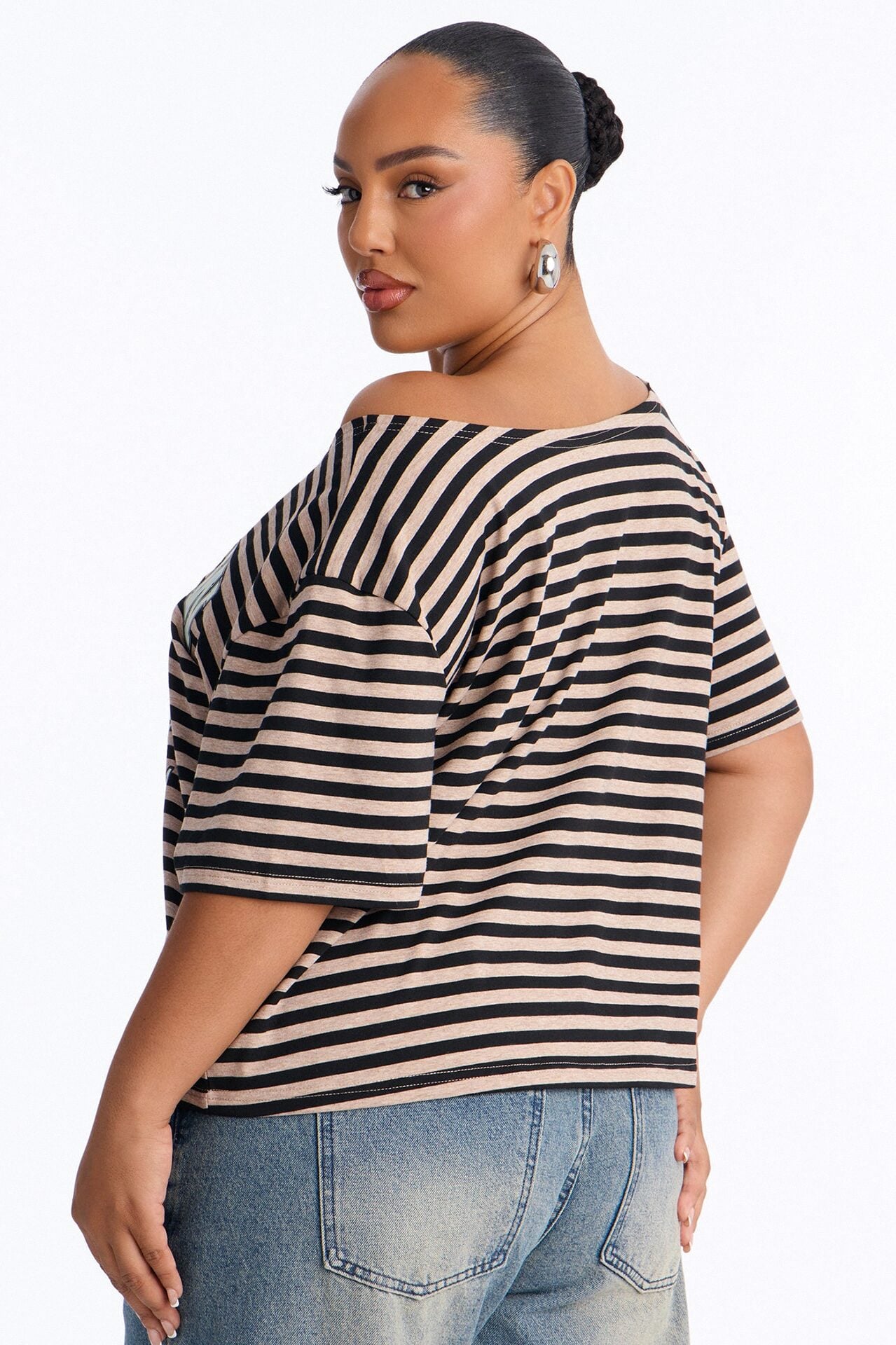 Boyz N The Hood Stripe Off Shoulder Crop Tee - Black image 8