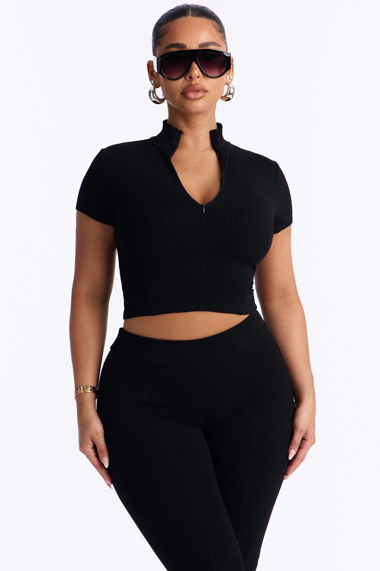 Mia Zip Snatched Pant Set - Black image 3