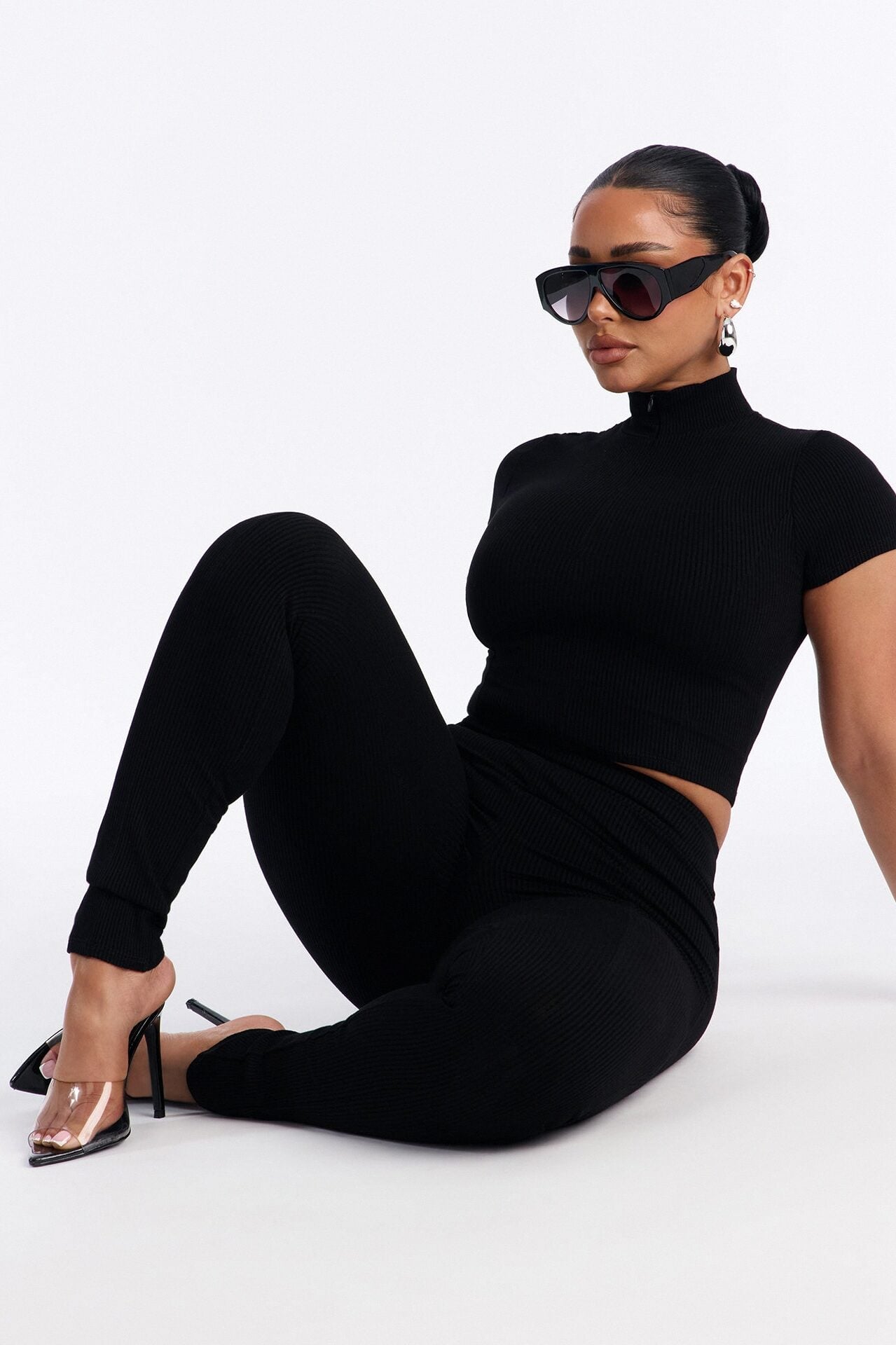 Mia Zip Snatched Pant Set - Black image 2