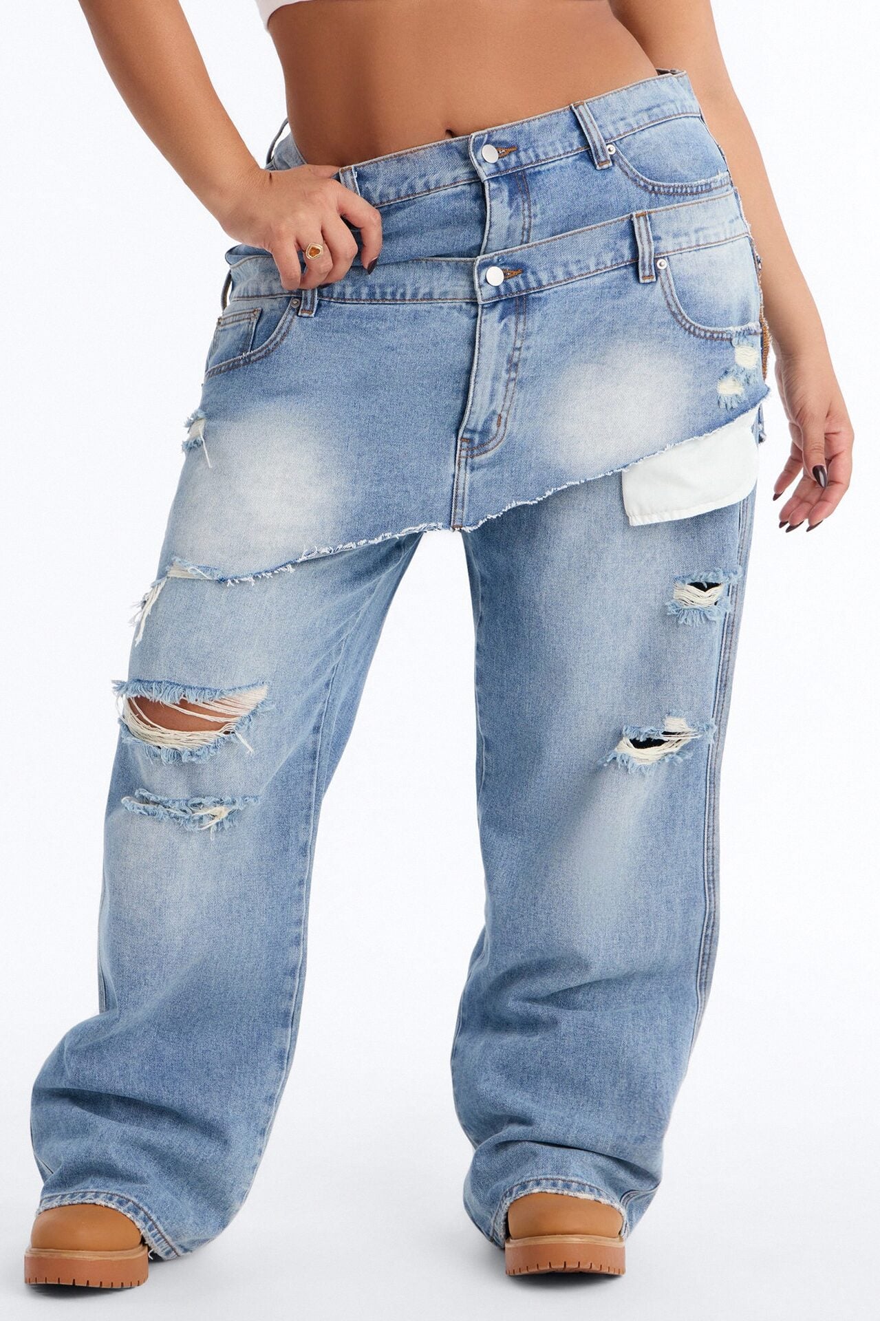 Strike It Up Skirt Overlay Ripped Jeans - Light Wash image 6