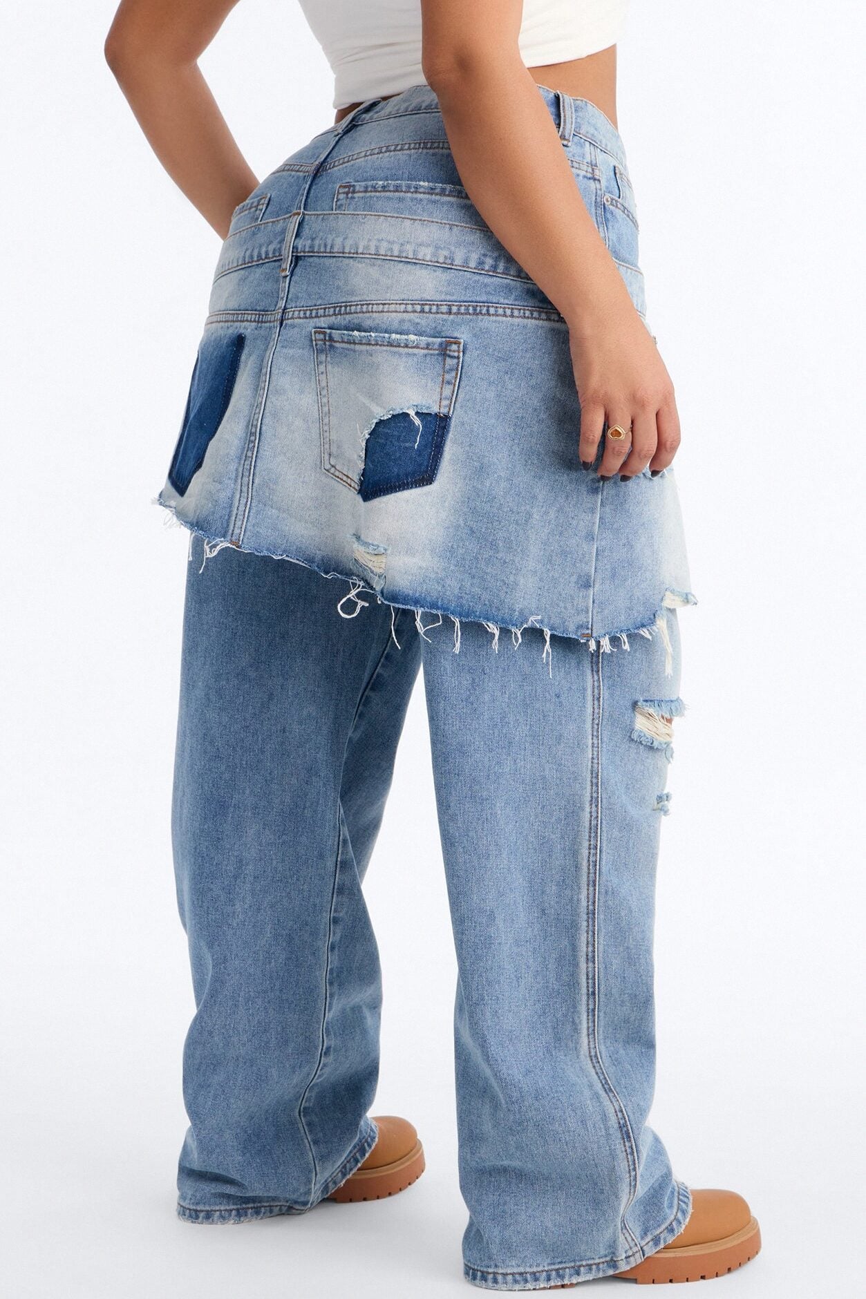 Strike It Up Skirt Overlay Ripped Jeans - Light Wash image 8