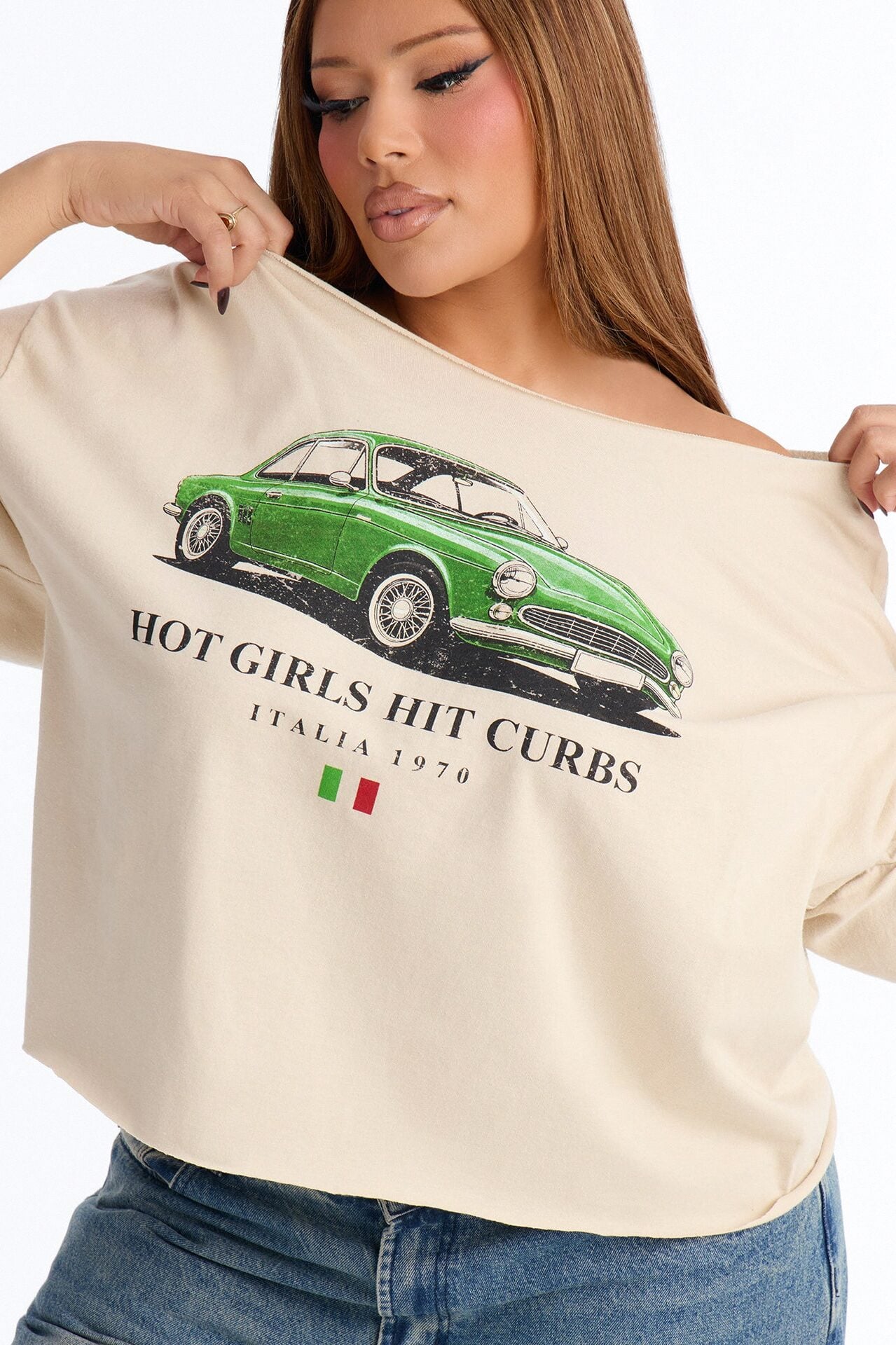 Hot Girls Hit Curbs Off Shoulder Tee - Taupe image 7