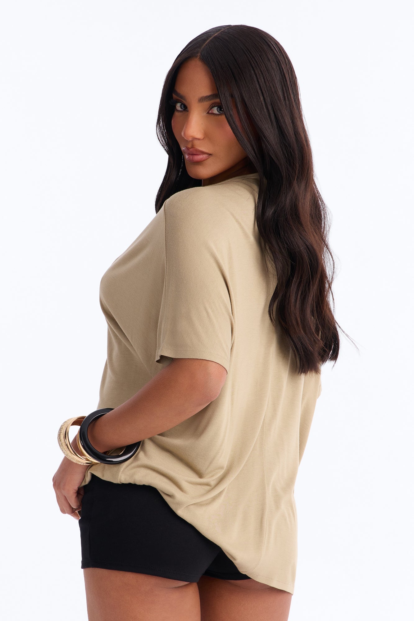 Tasmin Oversized V Neck Tee - Olive image 6