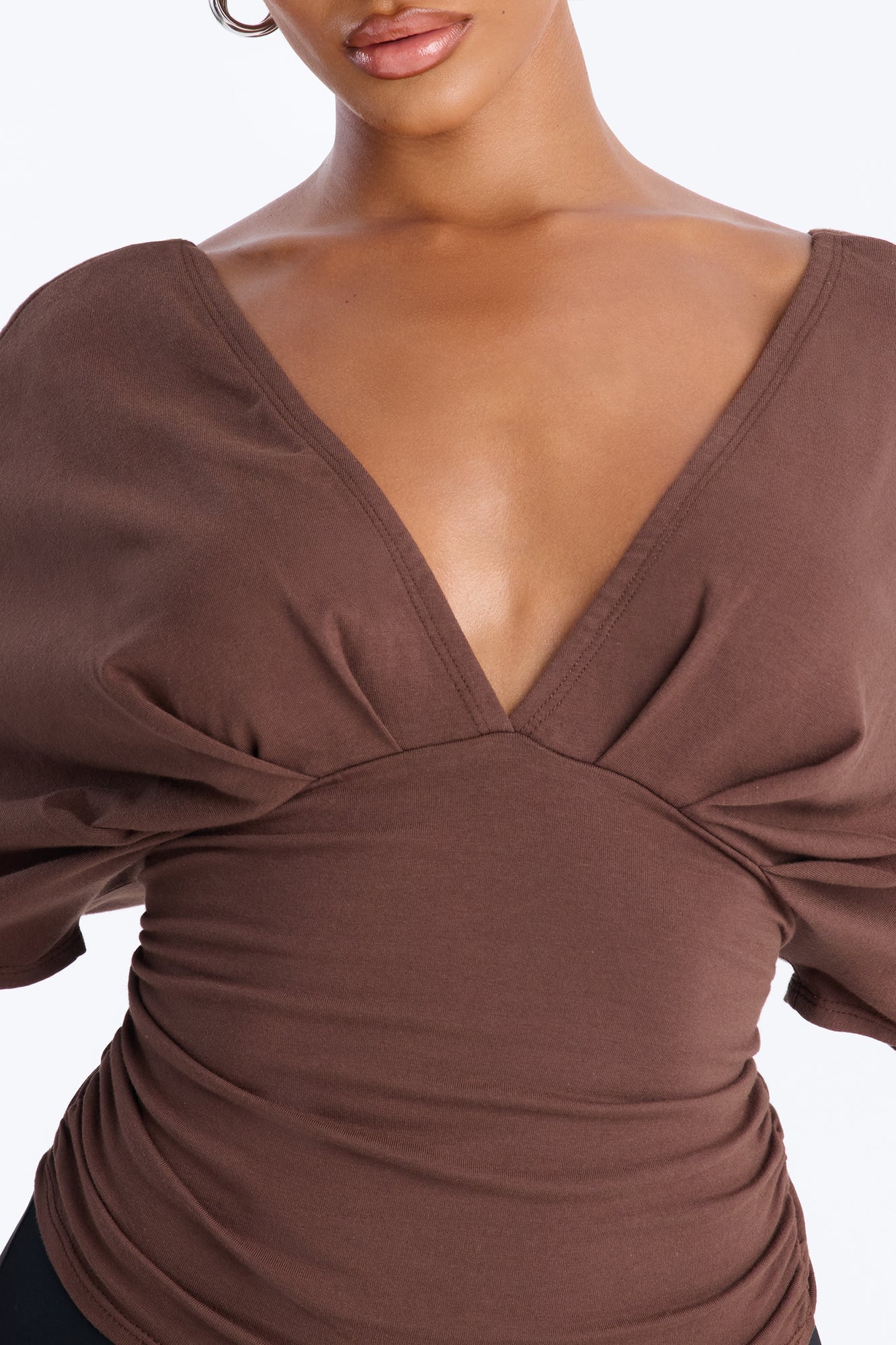 Taylor Cinched Waist Ruched Short Sleeve Top - Brown image 6