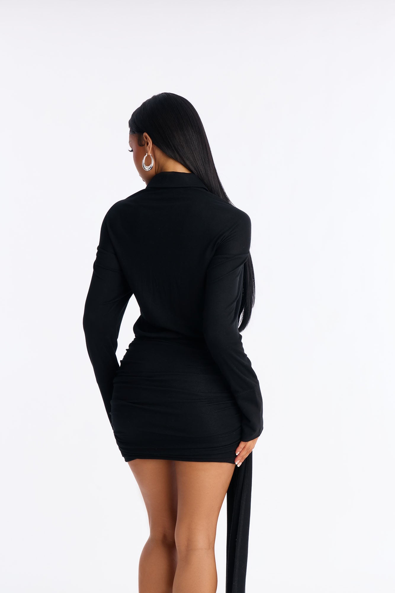 Thalia Draped Cotton Mini Dress - Black image 7