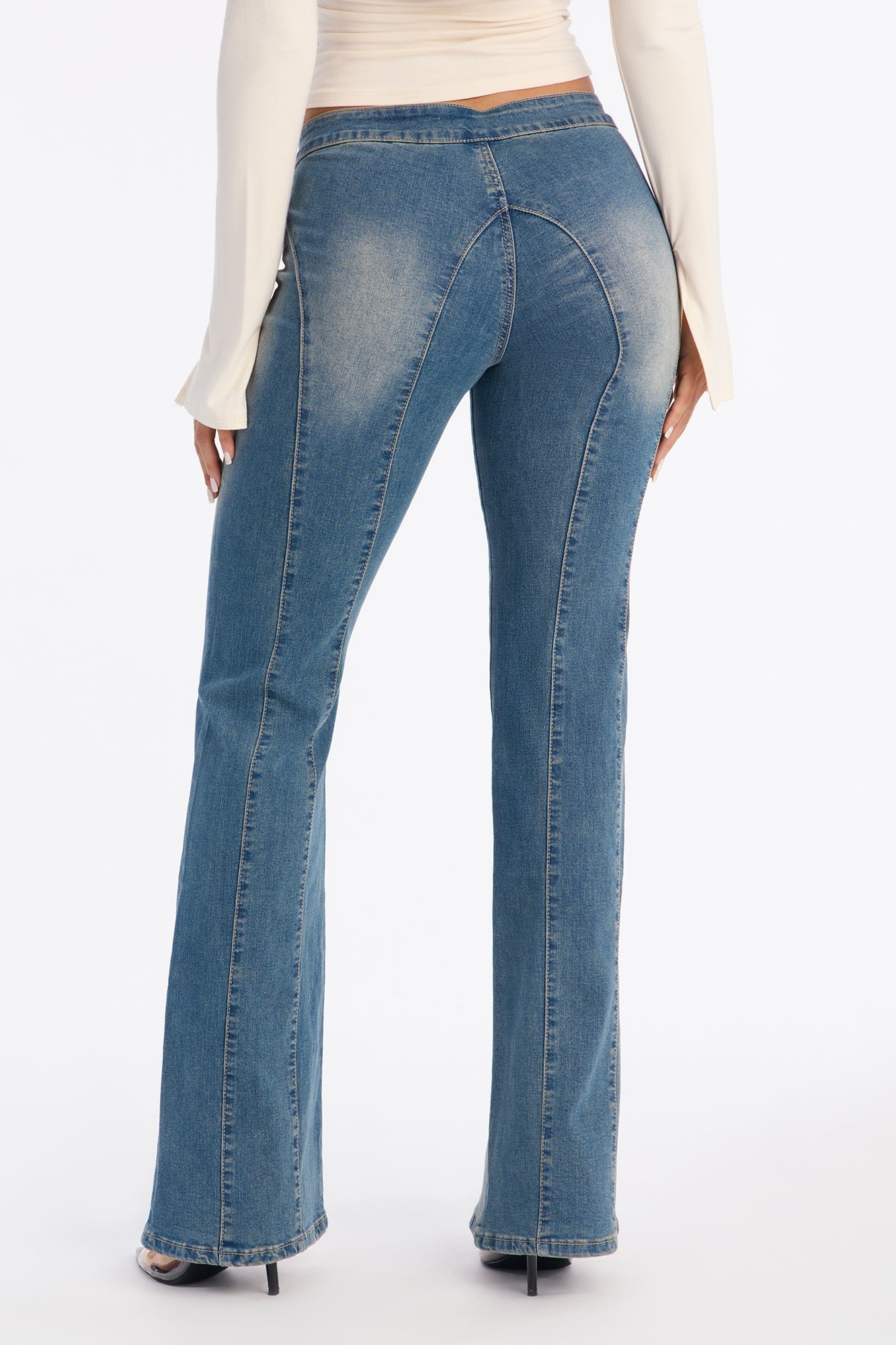 Sydney Lace Up Stretch Flare Jeans - Medium Wash image 6