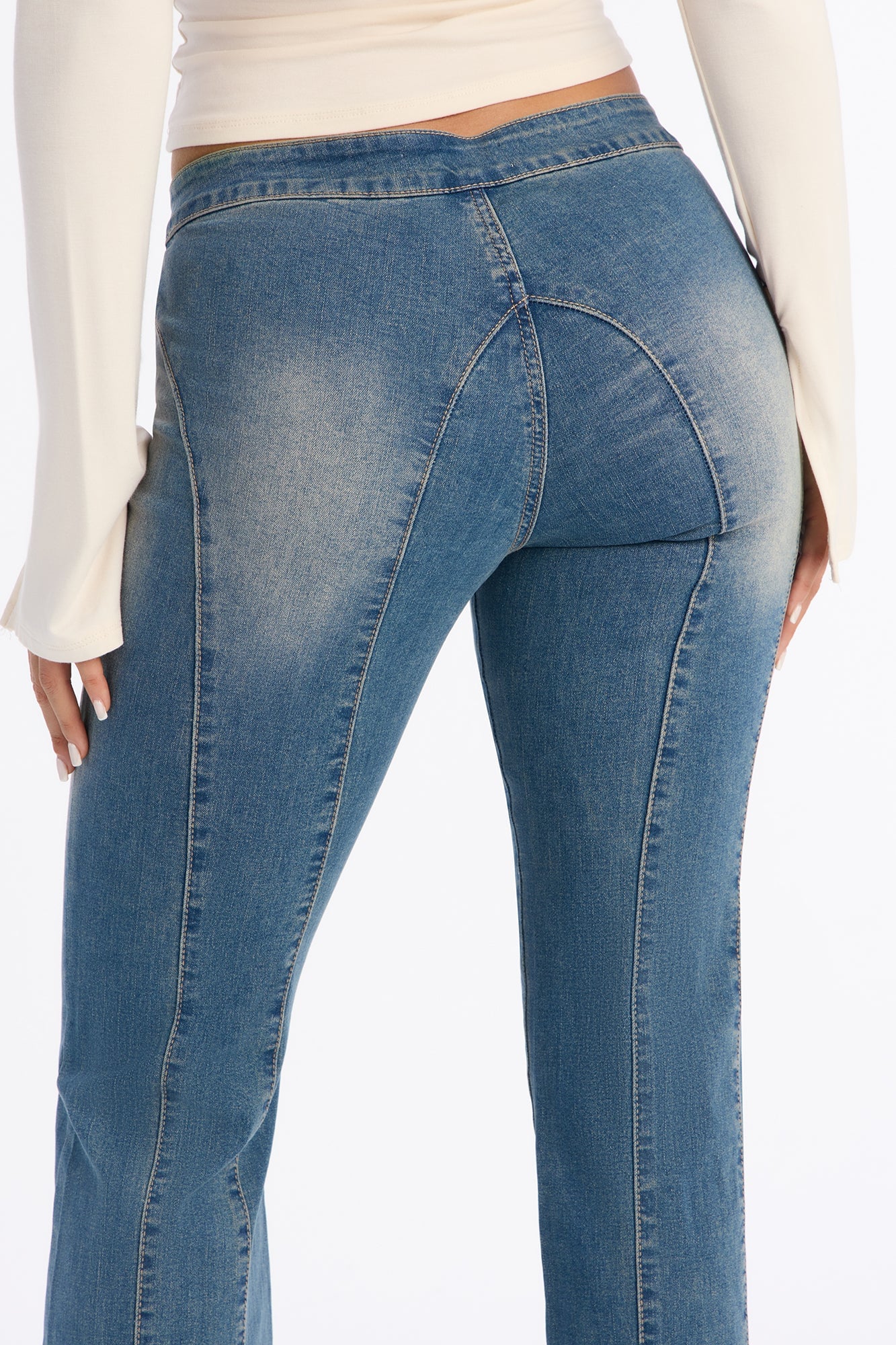 Sydney Lace Up Stretch Flare Jeans - Medium Wash image 5