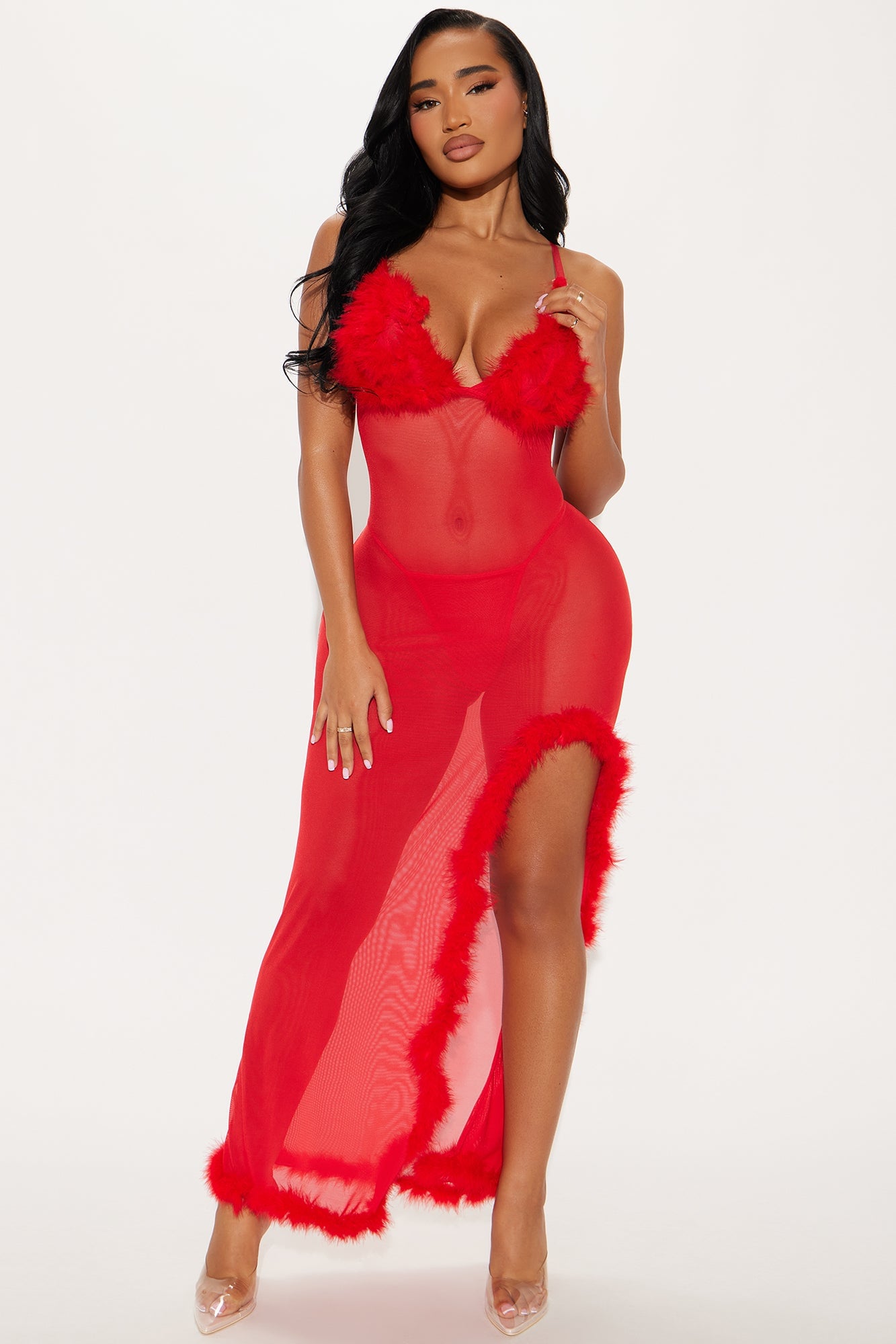 Sweet Lust Feather Maxi Gown Babydoll - Red image 9