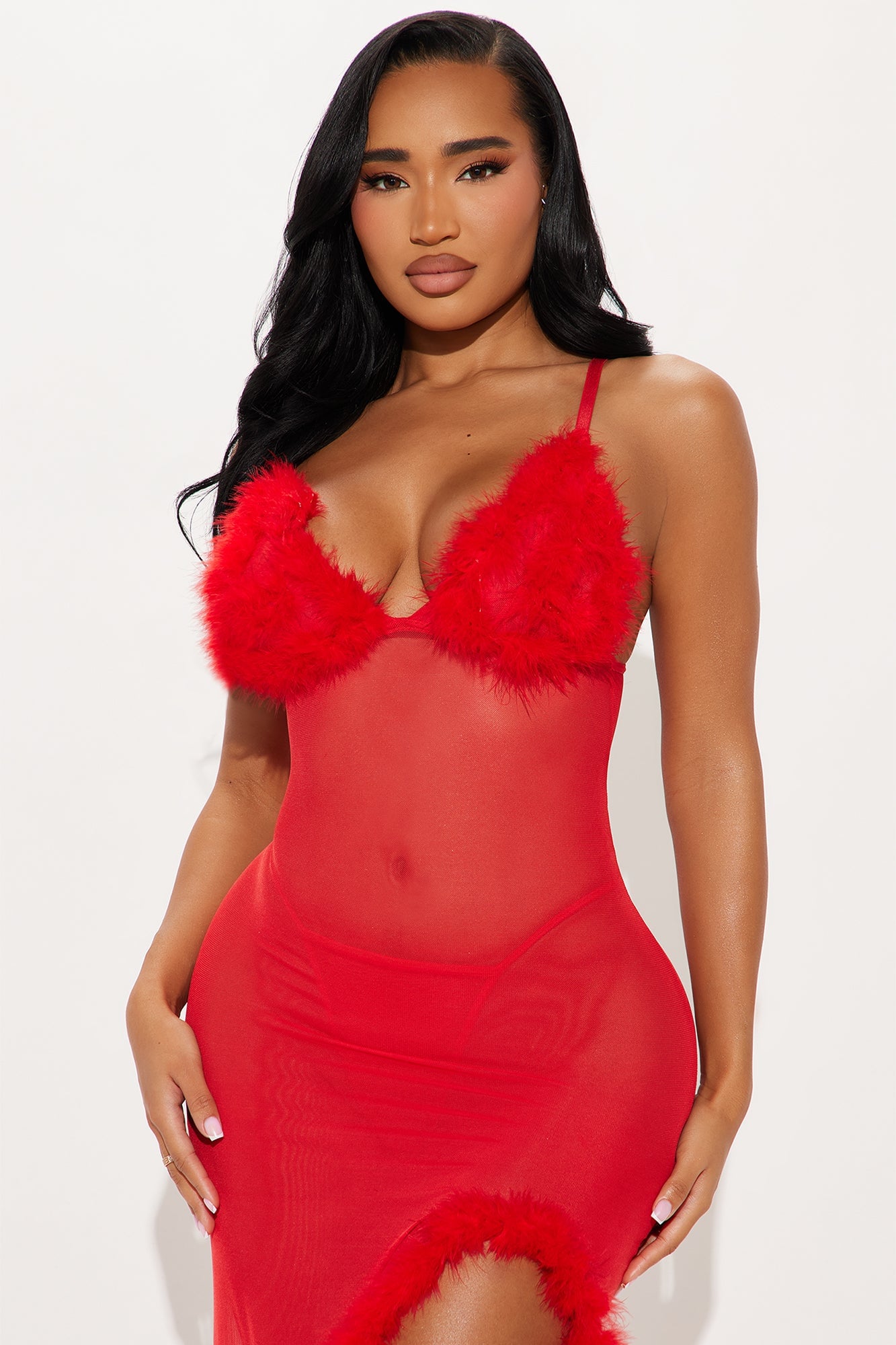Sweet Lust Feather Maxi Gown Babydoll - Red image 10