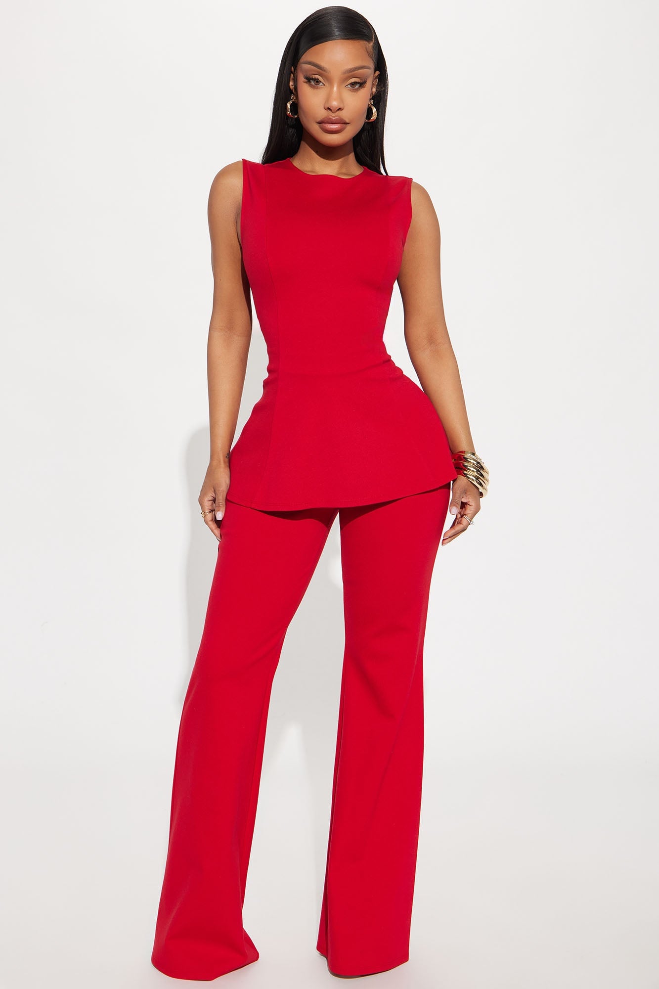 The Ava Peplum Pant Set - Red image 4