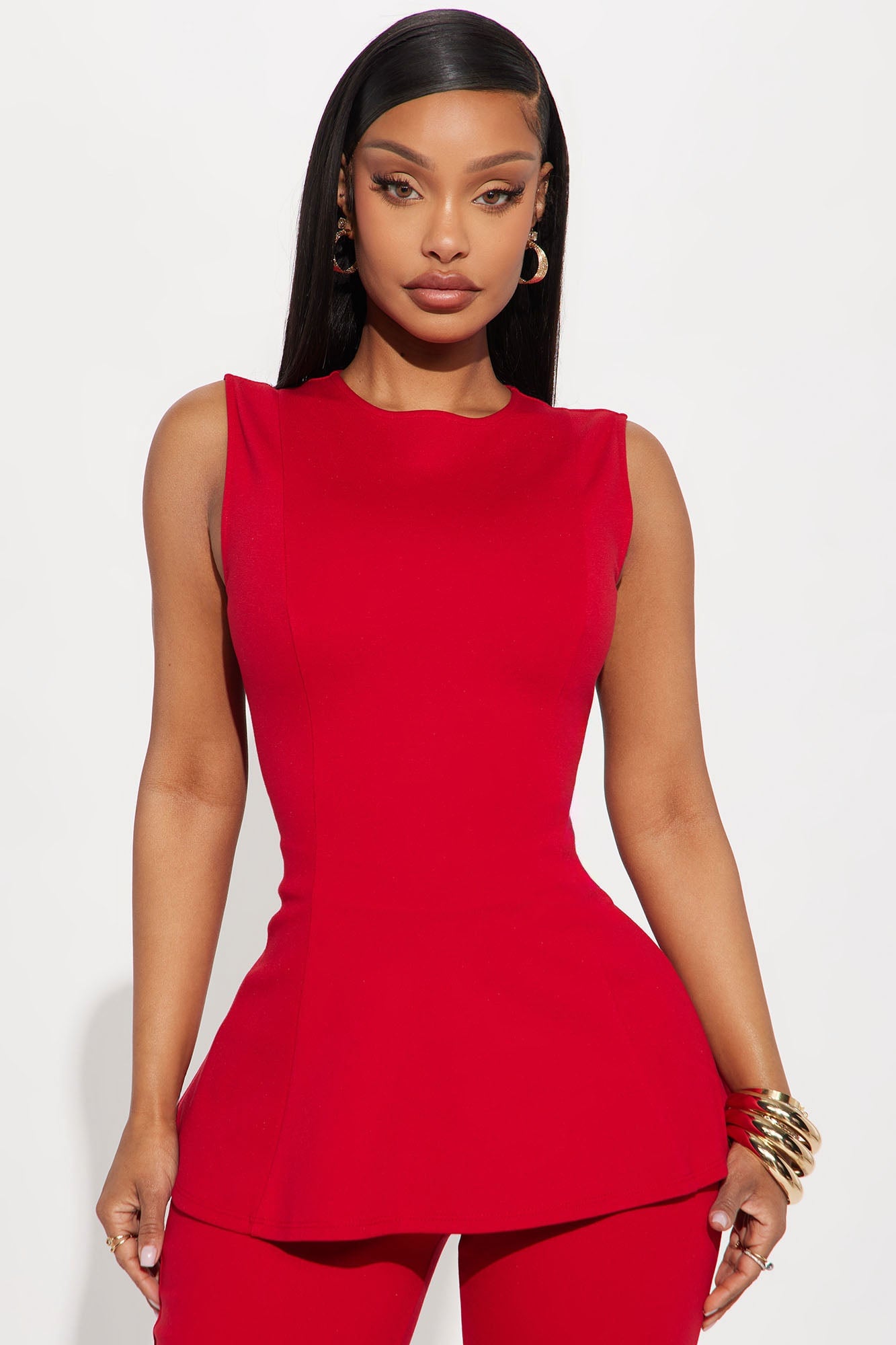 The Ava Peplum Pant Set - Red image 5