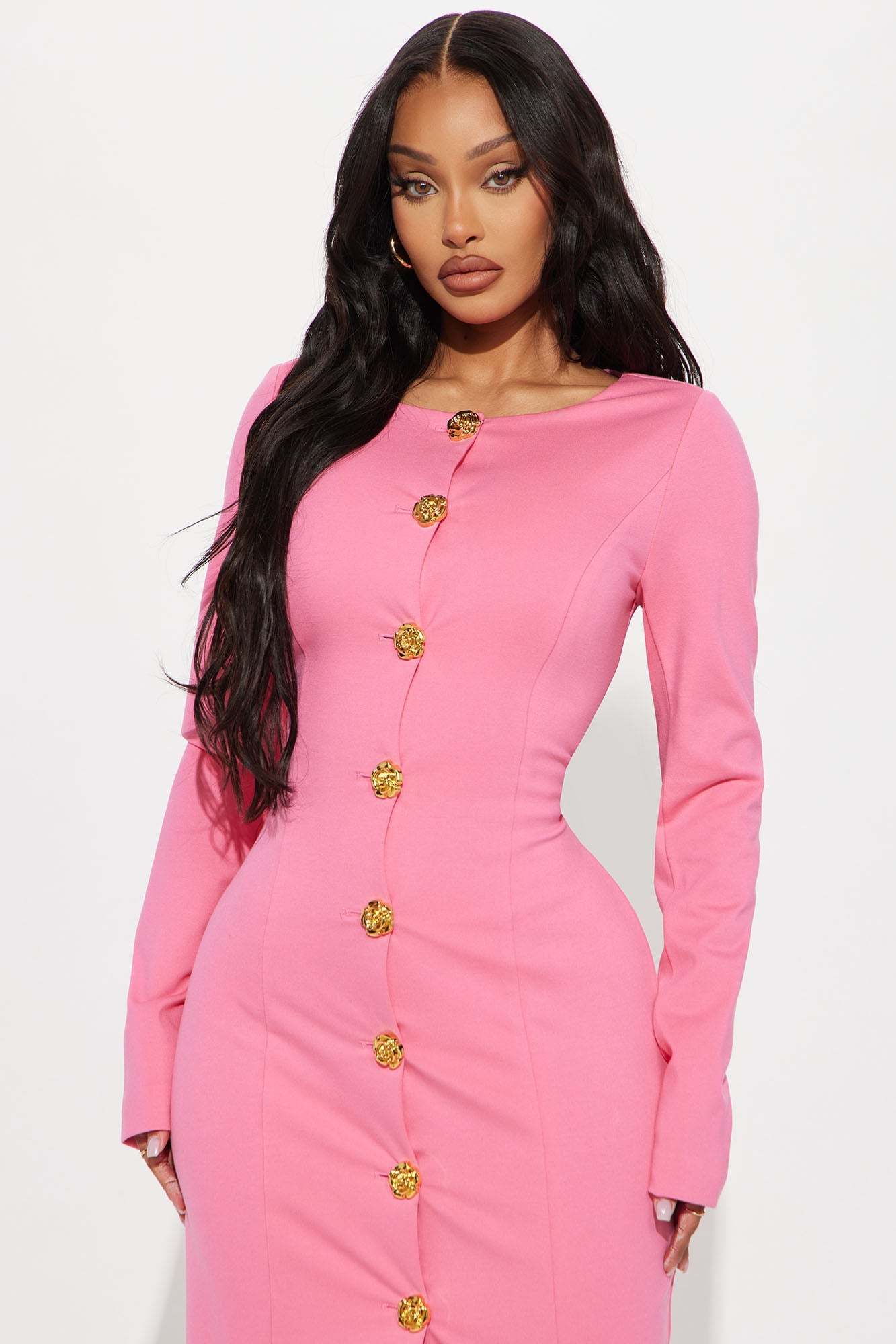 The Carla Body Sculpting Midi Dress - Pink image 5