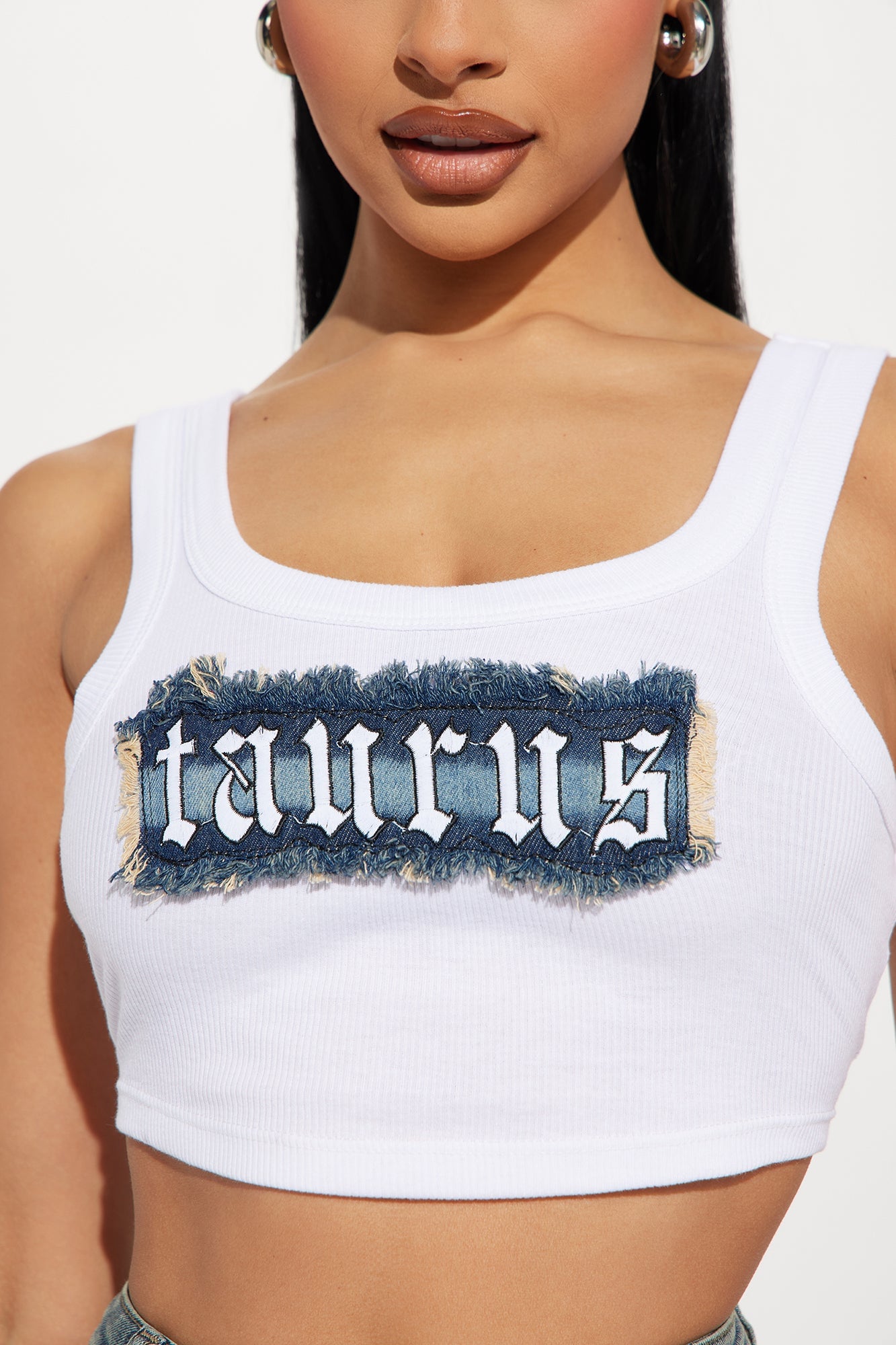 Taurus Energy Denim Patch Tank Top - White image 6