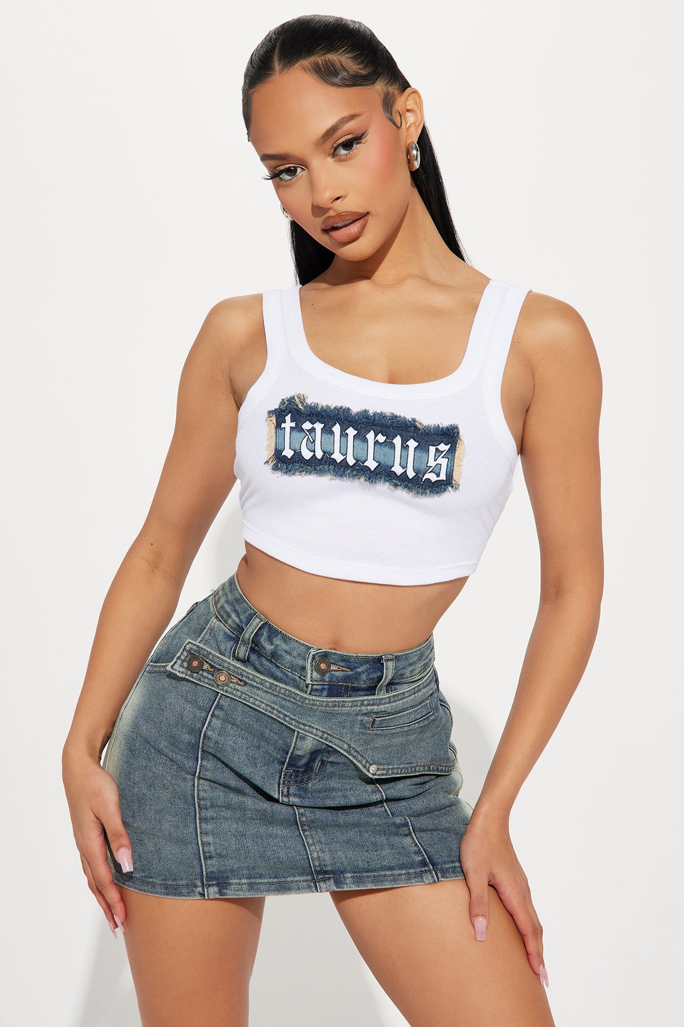 Taurus Energy Denim Patch Tank Top - White image 4